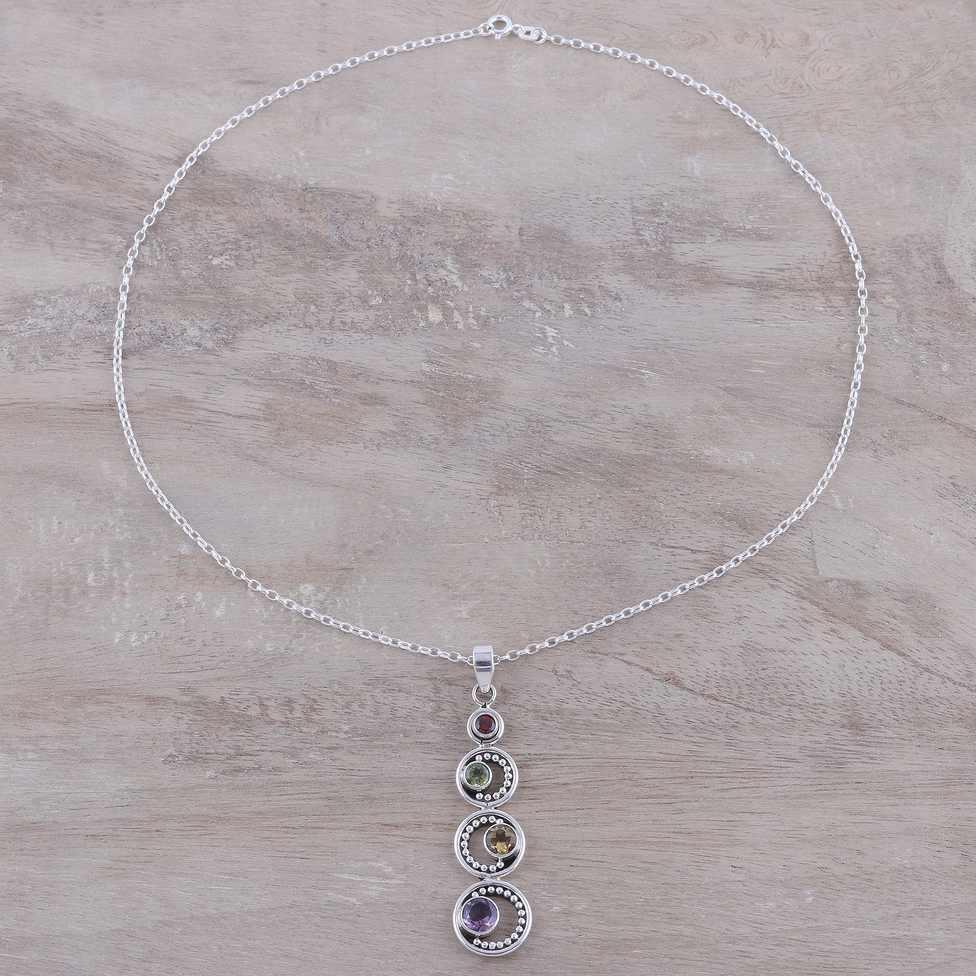 Dancing Crescents Crescent Motif Multi-Gemstone Pendant Necklace from India - Image 3