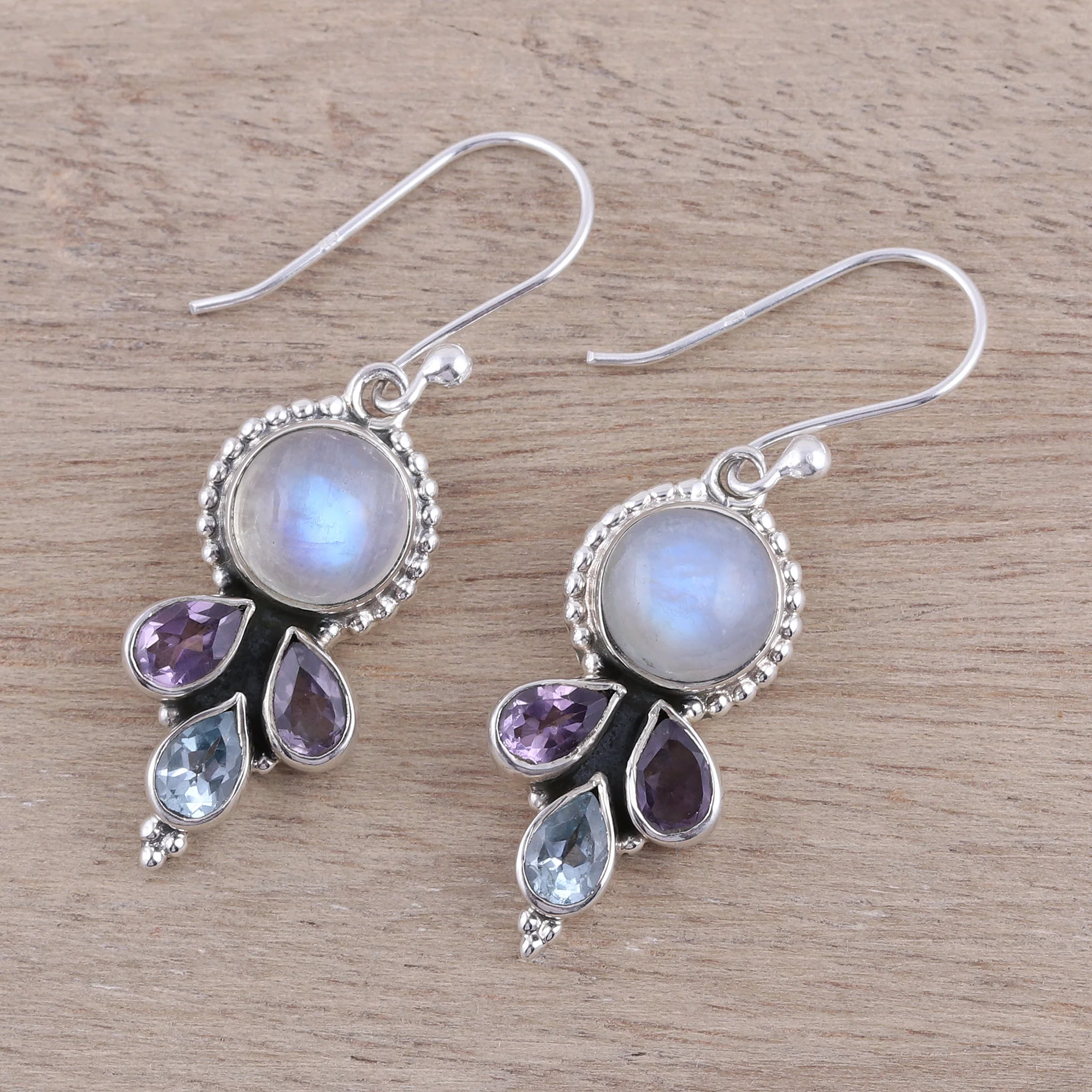 Dancing Elegance Multi-Gemstone Dangle Earrings Handcrafted in India - Image 3