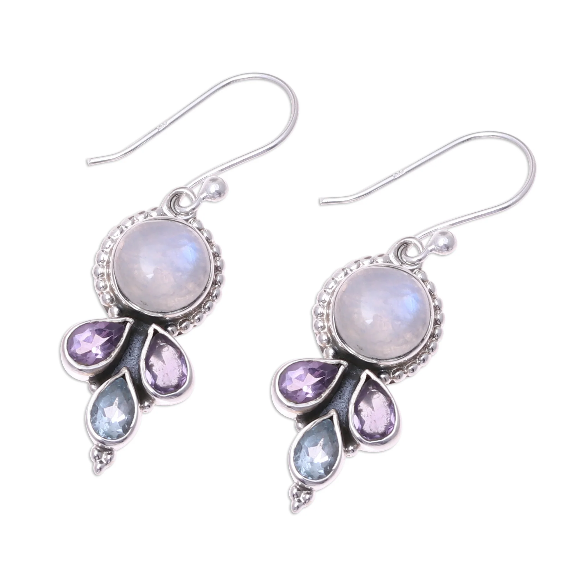 Dancing Elegance Multi-Gemstone Dangle Earrings Handcrafted in India - Image 4