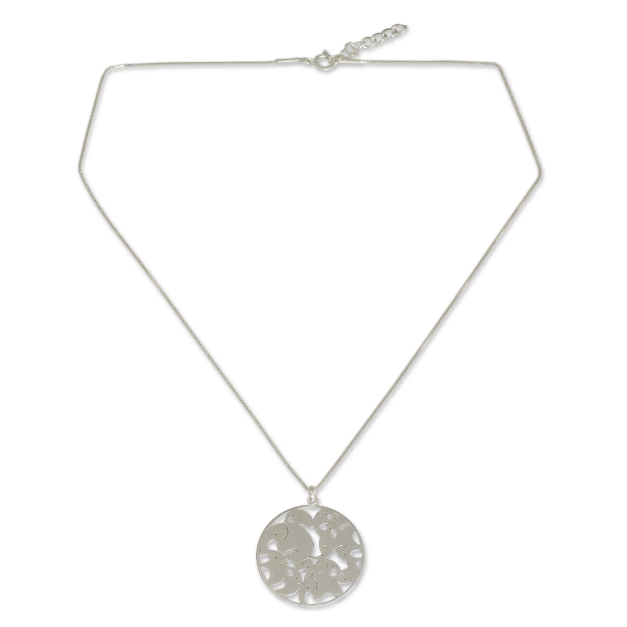 Dancing Elephants Sterling Silver Pendant Necklace - Image 2