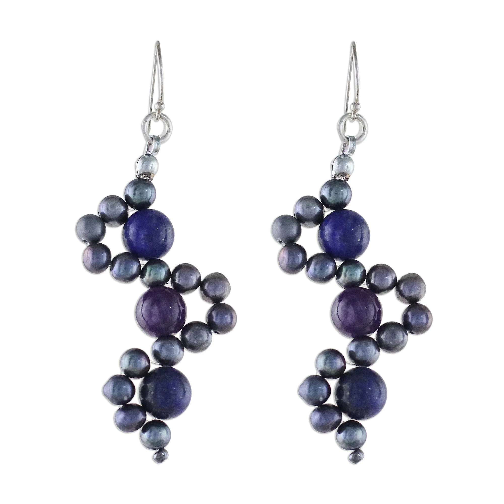 Dancing Gems in Blue Multi-Gemstone Dangle Earrings in Blue from Thailand - Image 2