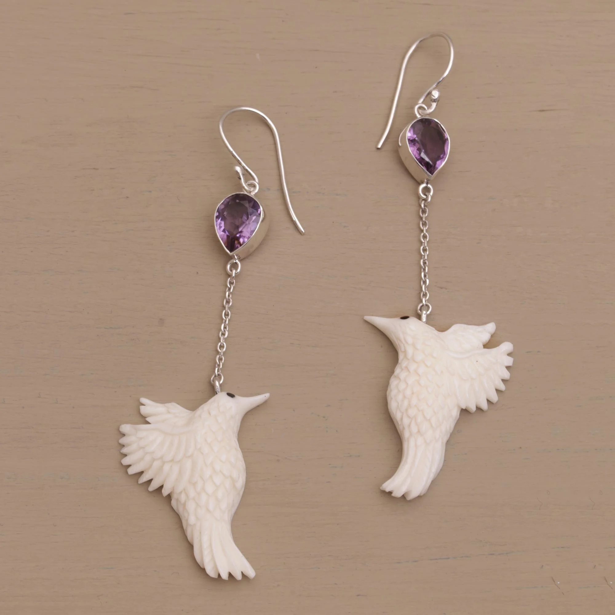 Dancing Hummingbirds Cow Bone Earrings - Image 3