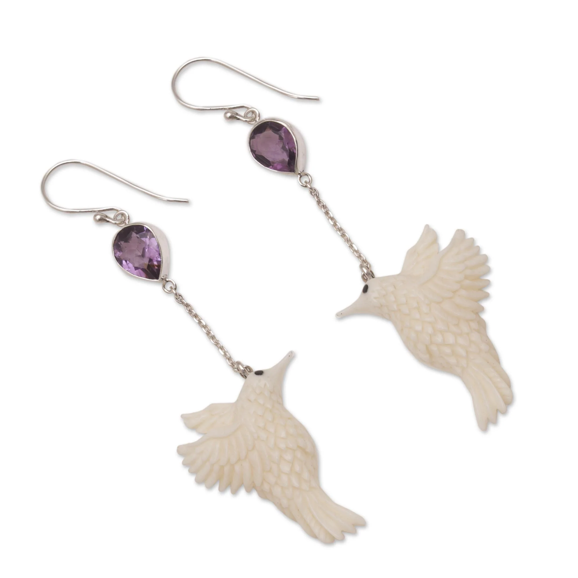 Dancing Hummingbirds Cow Bone Earrings - Image 4
