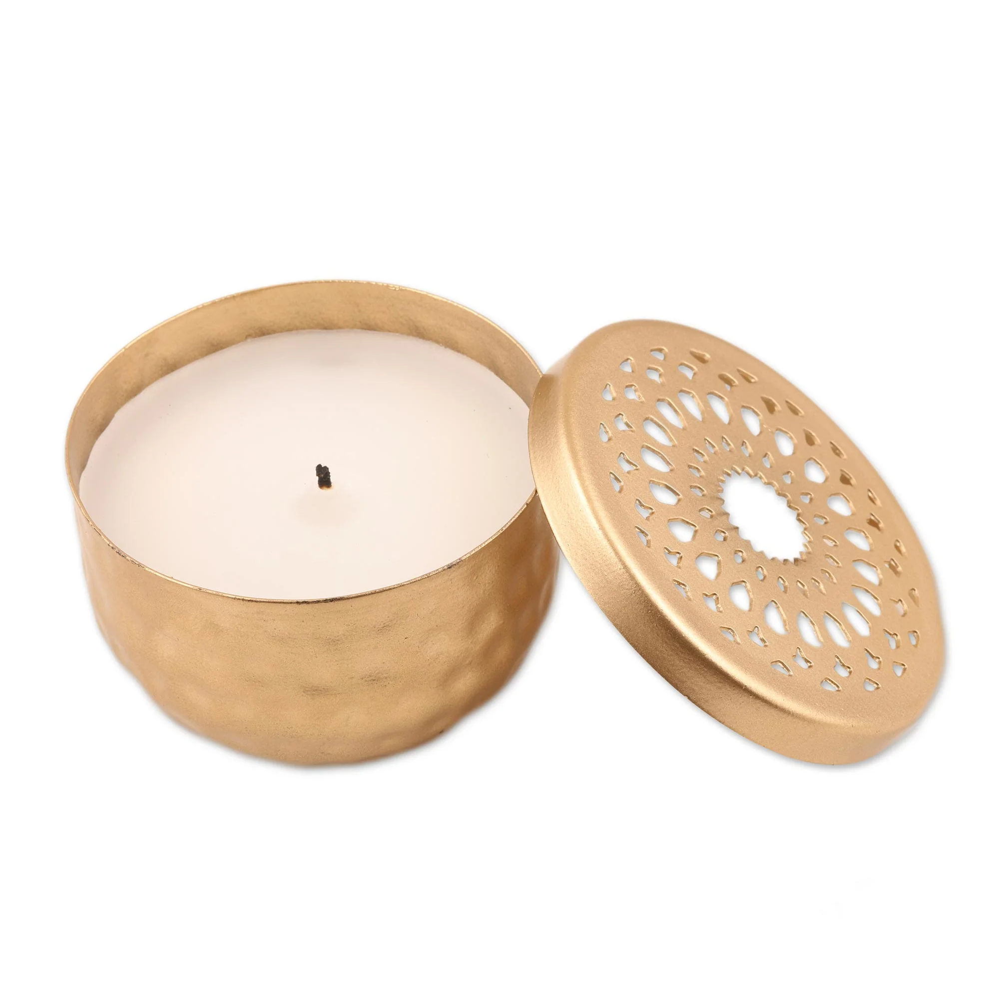 Dancing Light Gold Finish Steel Tealight Candleholder with Jali Cutouts - Image 2