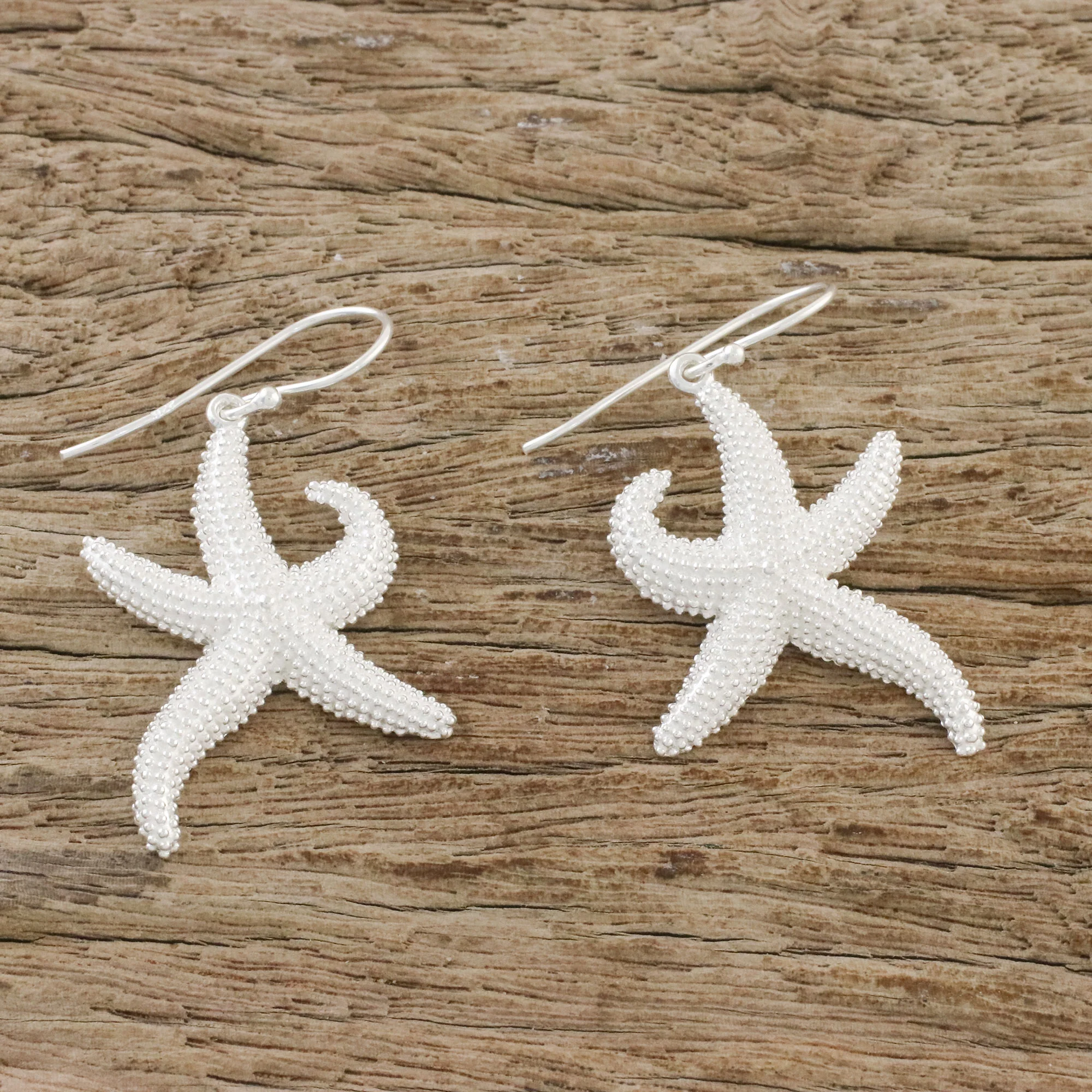 Dancing Starfish Sterling Silver Starfish Dangle Earrings from Thailand - Image 3