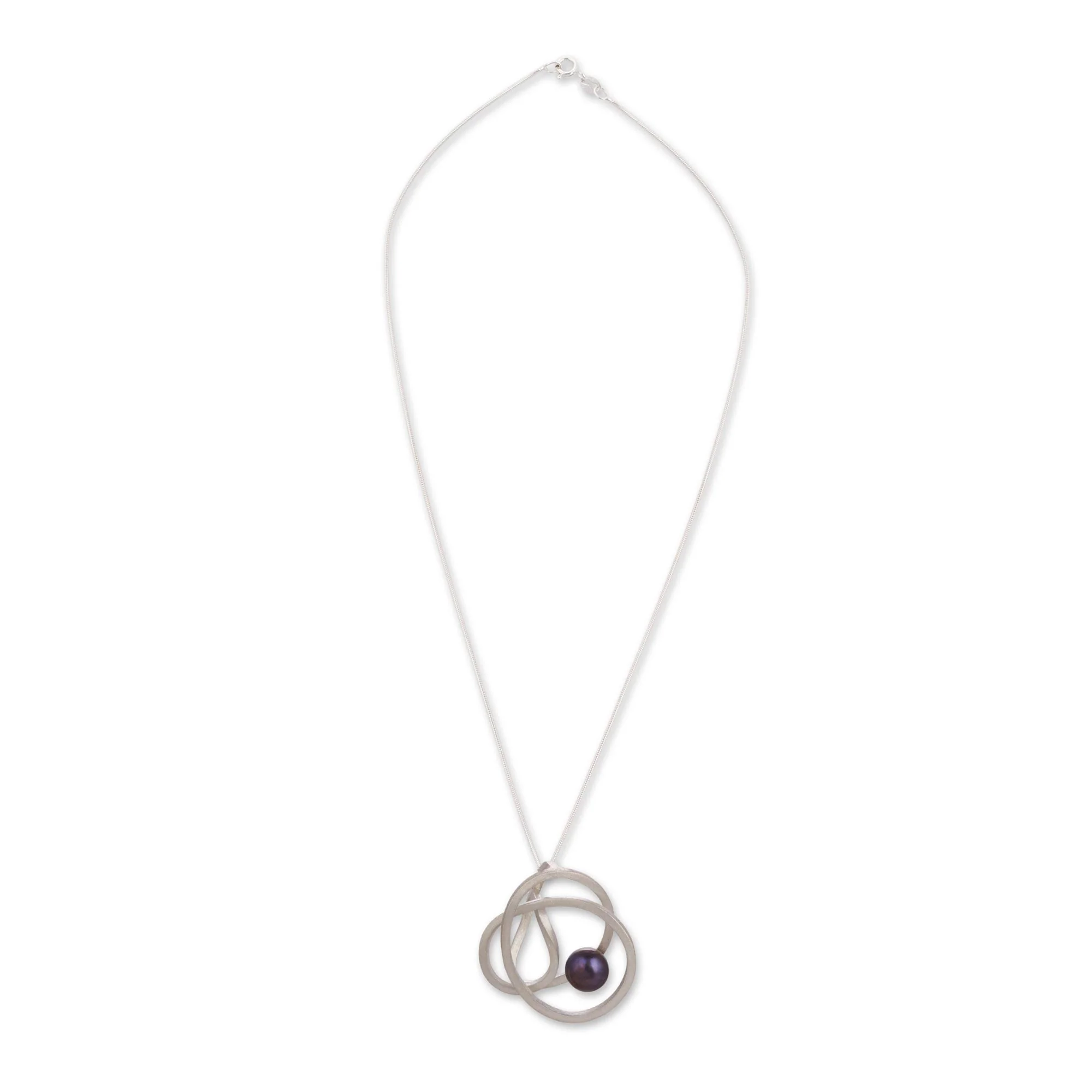 Dark Amazon Nest Modern Silver Necklace with a Dark Grey Cultured Pearl - Image 4