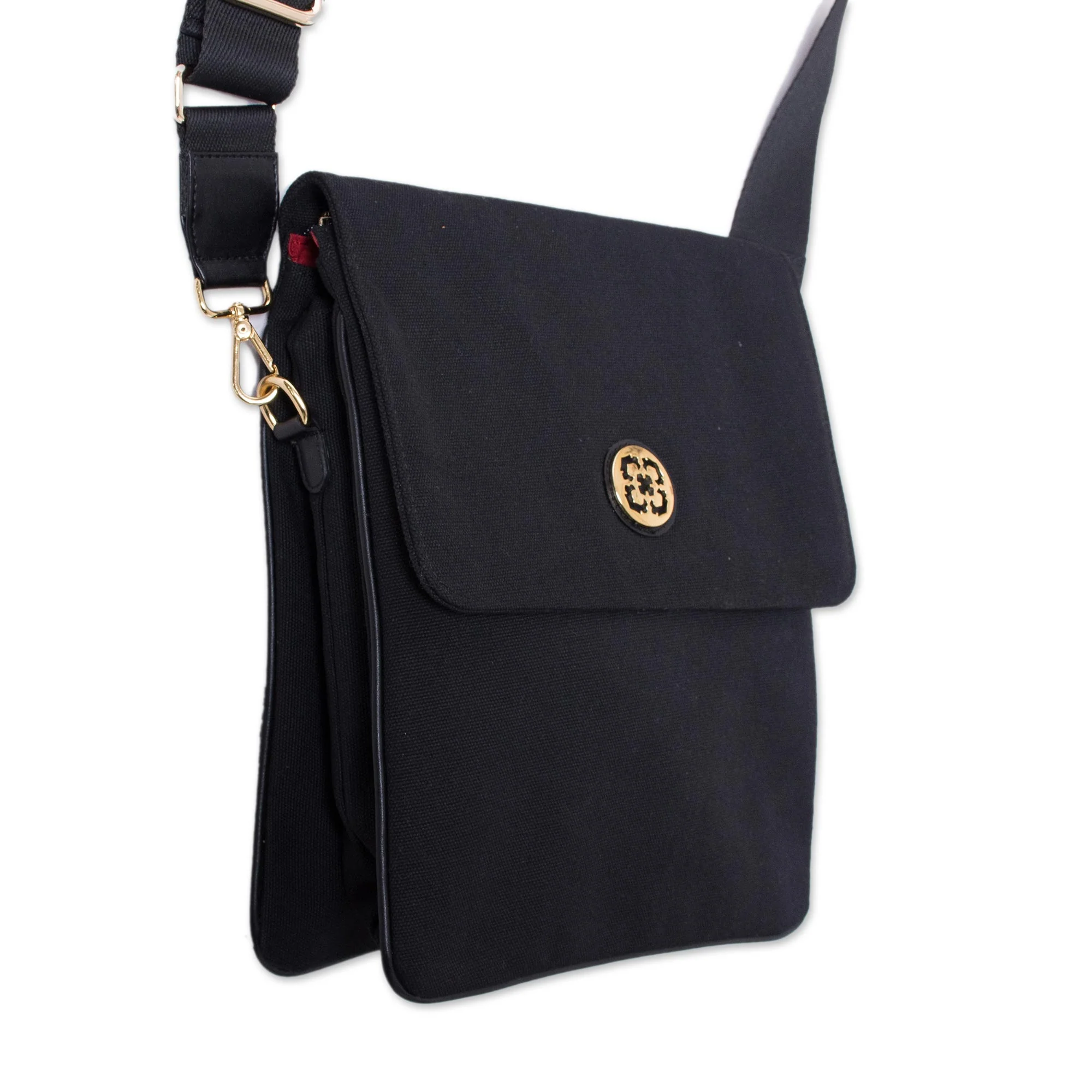 Dark and Elegant Leather Accent Cotton Handbag in Black from Peru - Image 5