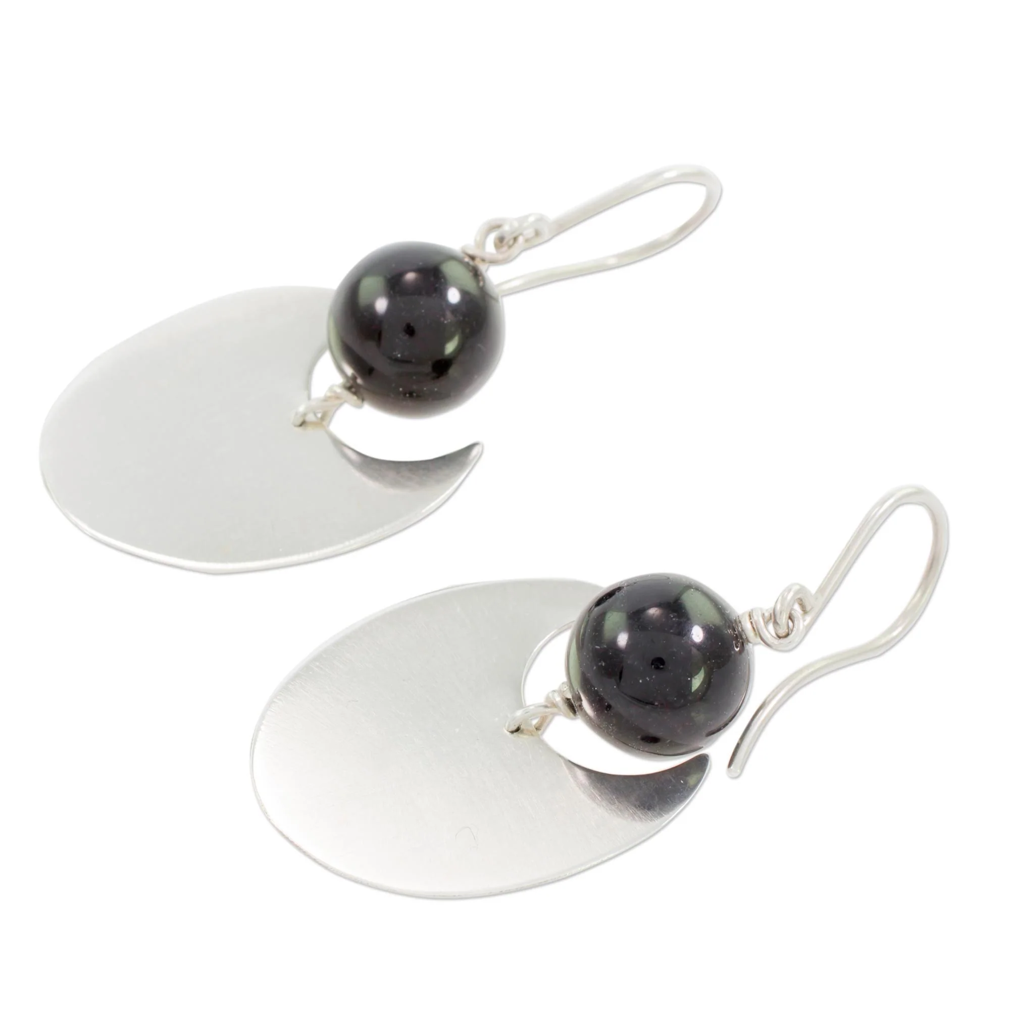 Dark Eclipse Onyx and Sterling Silver Dangle Earrings from Nicaragua - Image 5