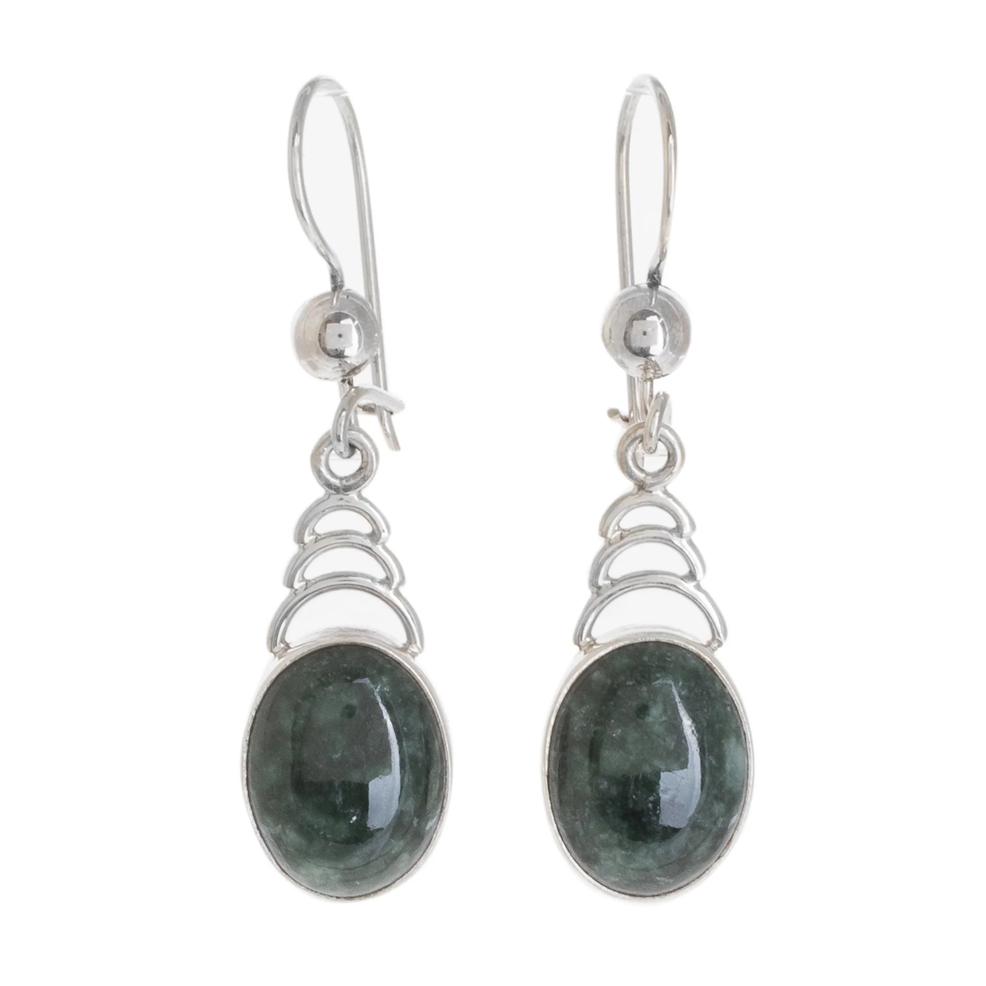Dark Green Antique Arcs Arc Motif Jade Dangle Earrings from Guatemala - Image 2