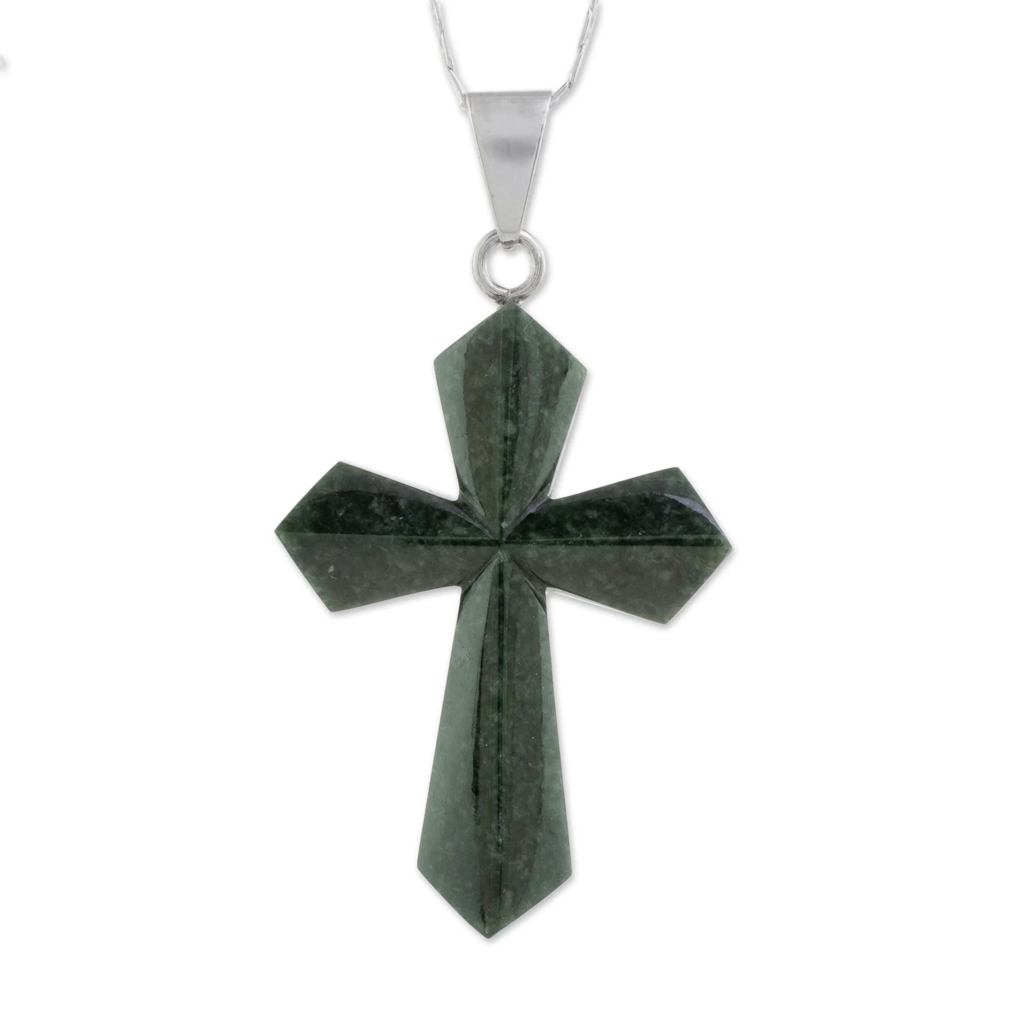 Dark Green Sacrifice of Love Jade Cross Necklace in Dark Green from Guatemala - Image 2
