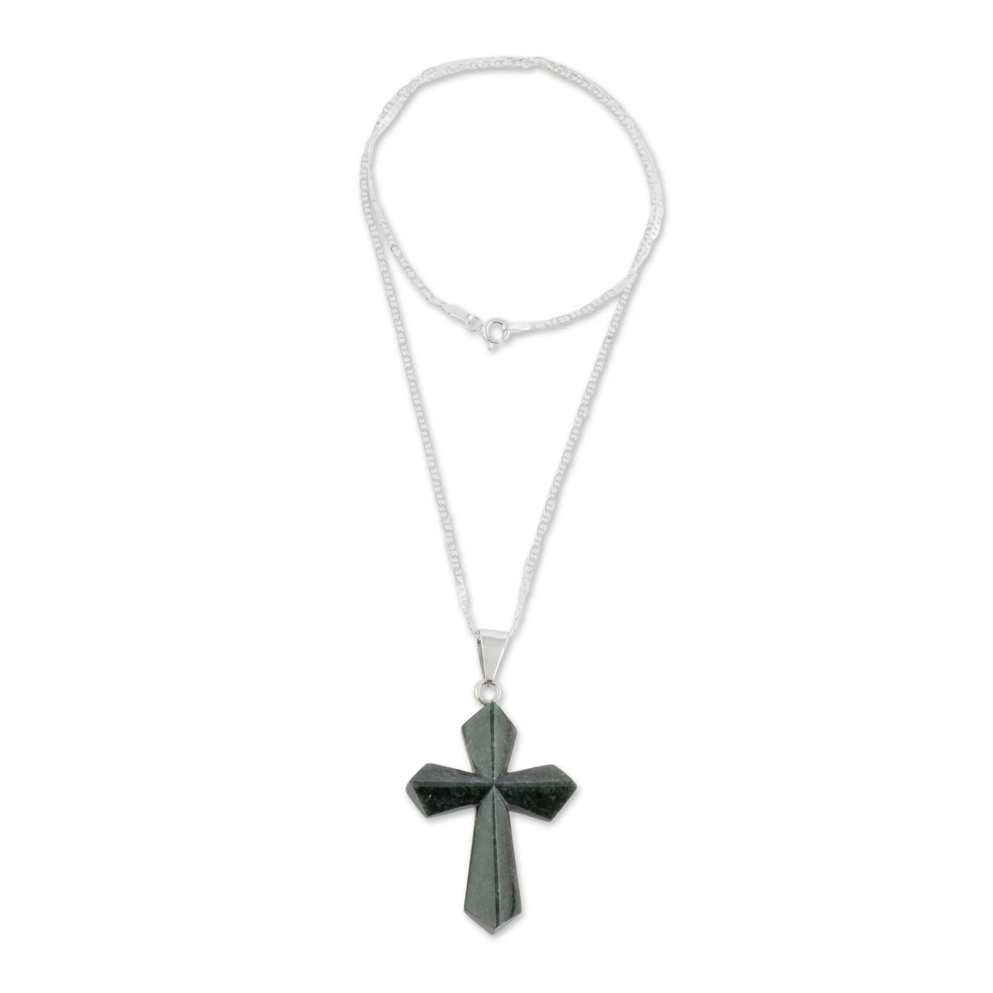 Dark Green Sacrifice of Love Jade Cross Necklace in Dark Green from Guatemala - Image 4
