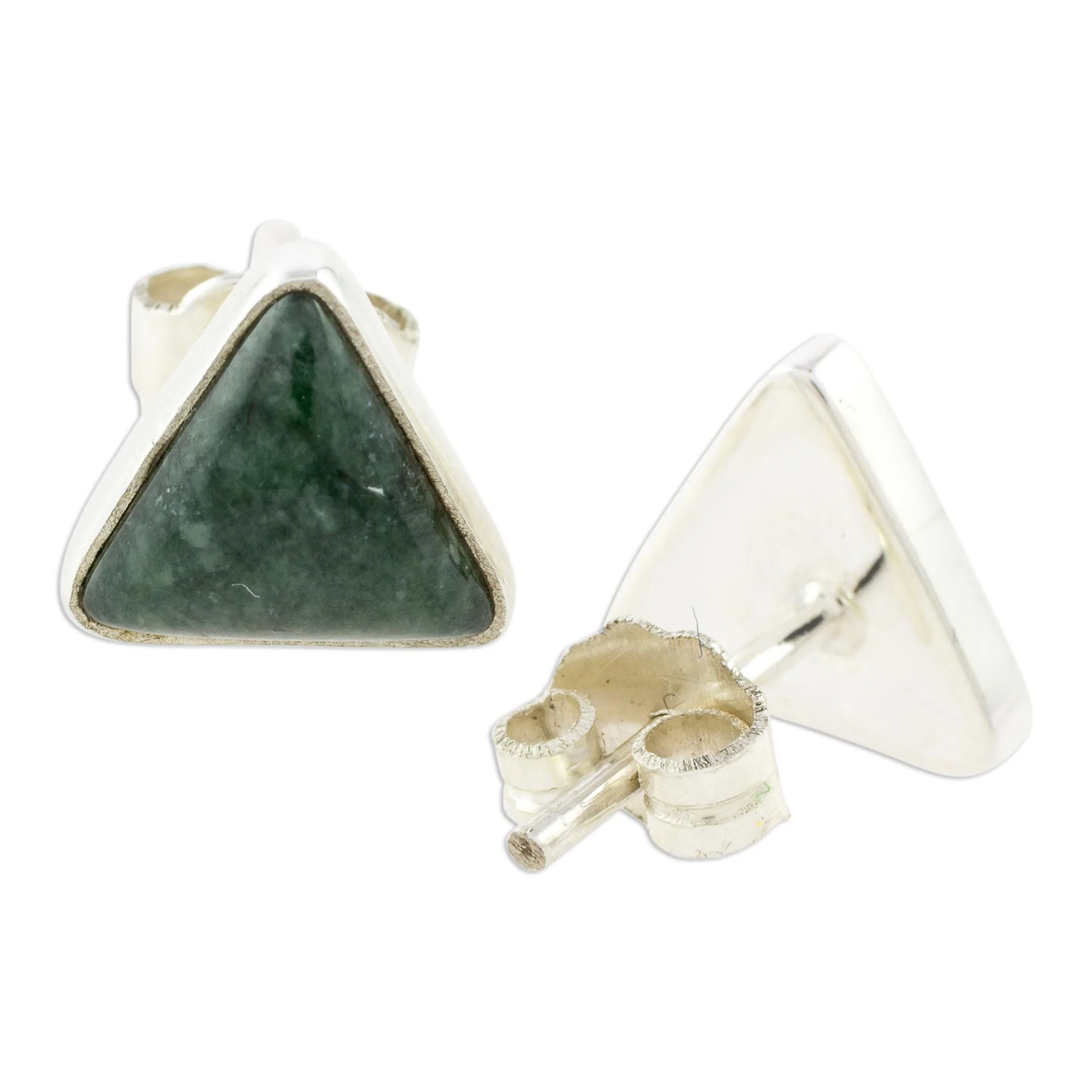 Dark Green Triangle of Life Trianglular Dark Green Jade Stud Earrings from Guatemala - Image 5
