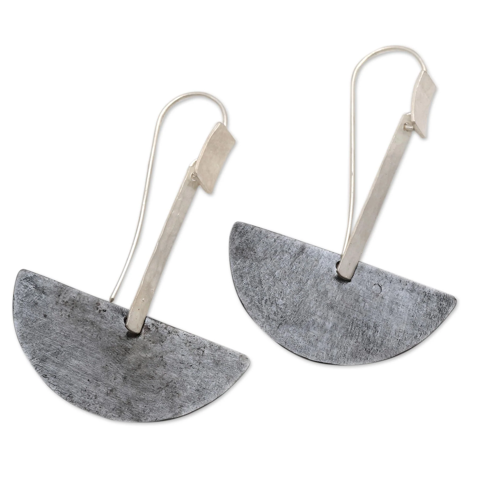 Dark Half-Circle Modernity Modern Dark Sterling Silver and Copper Dangle Earrings - Image 3