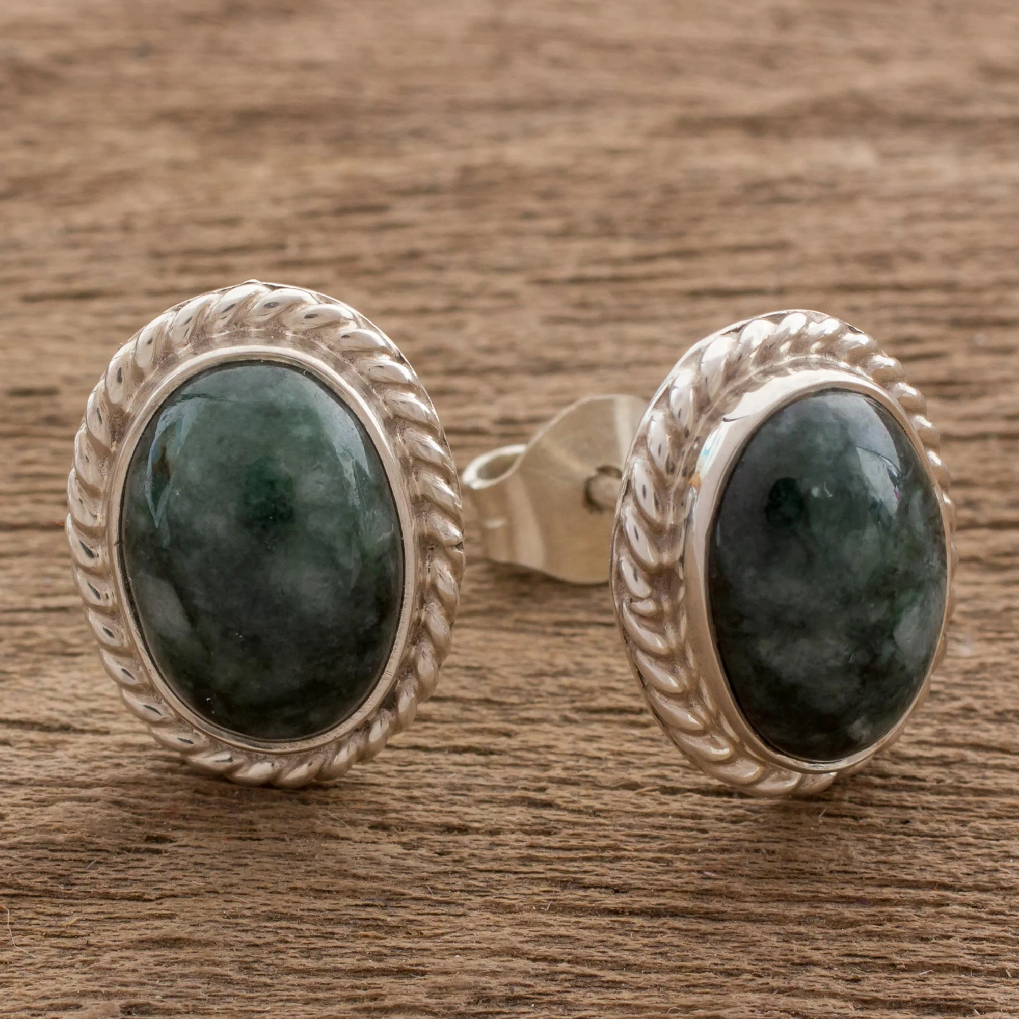 Dark Mystique Jade  Button Earrings - Image 3