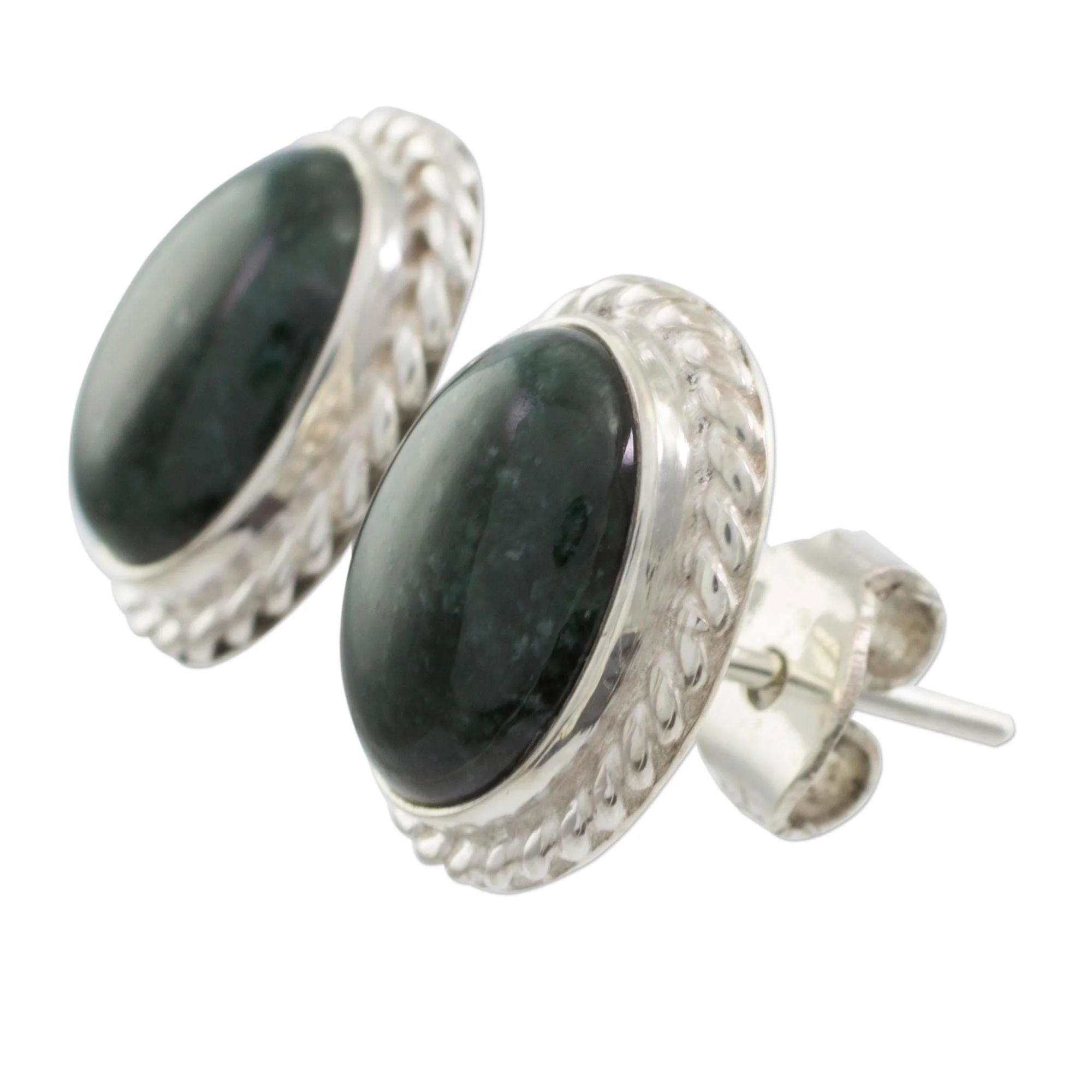 Dark Mystique Jade  Button Earrings - Image 4