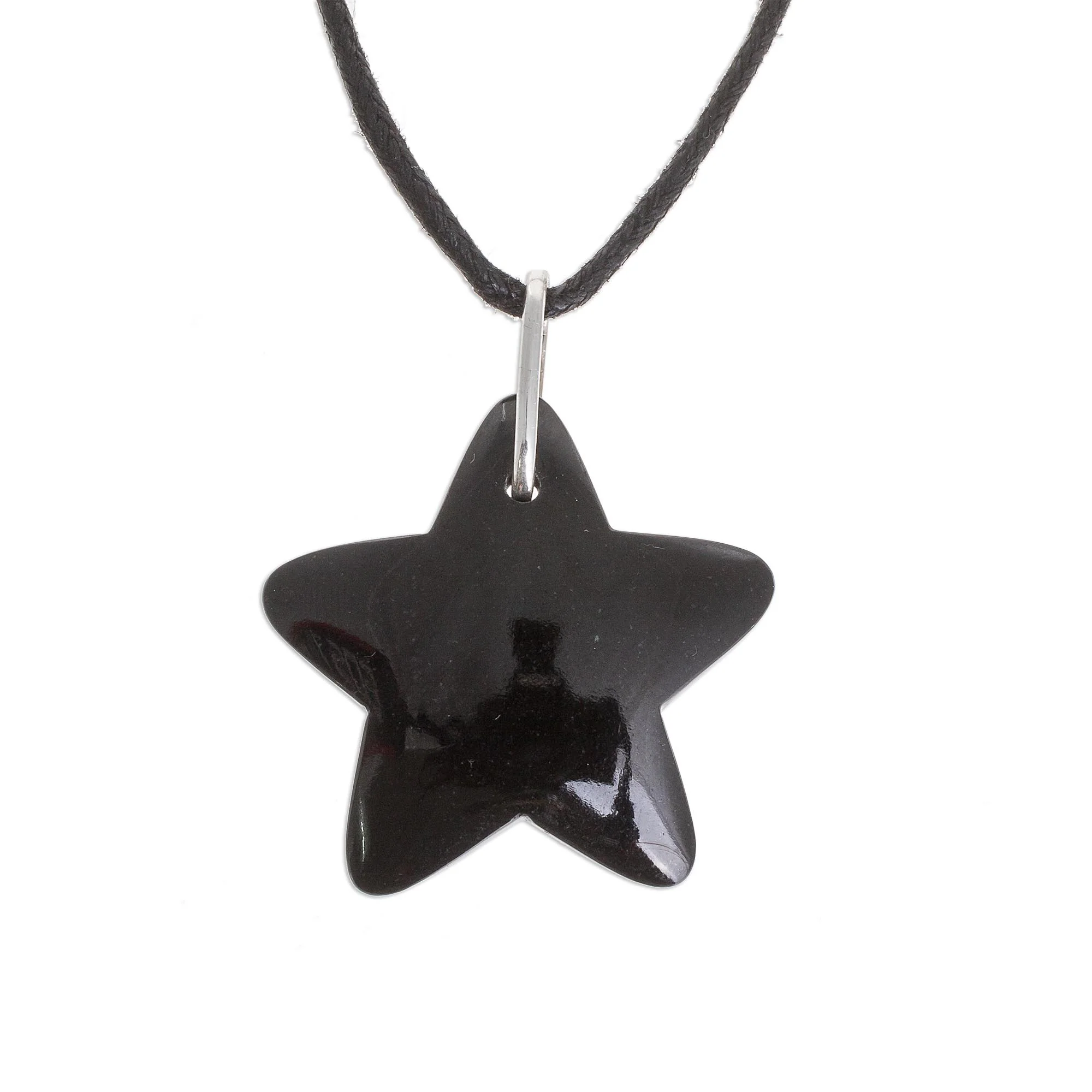 Dark Night Star Handcrafted Black Jade Star on Cotton Cord Pendant Necklace - Image 3
