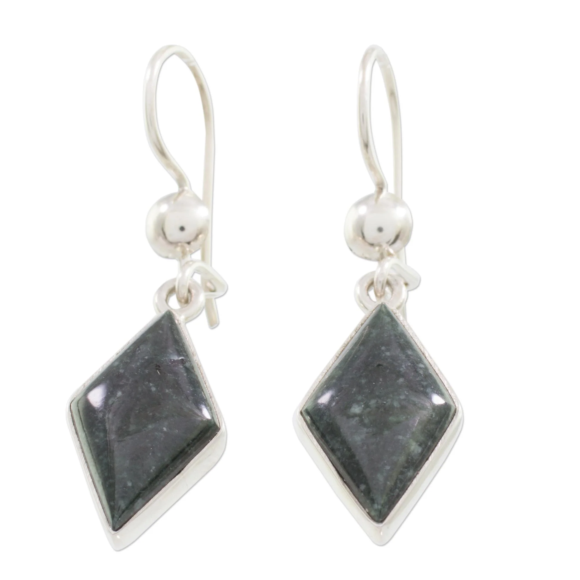 Dark Verdant Diamond Very Dark Green Jade and Sterling Silver Dangle Earrings - Image 2