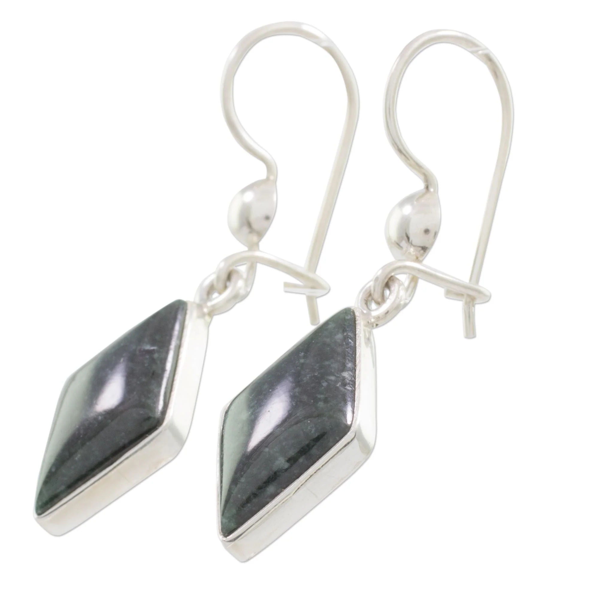 Dark Verdant Diamond Very Dark Green Jade and Sterling Silver Dangle Earrings - Image 4