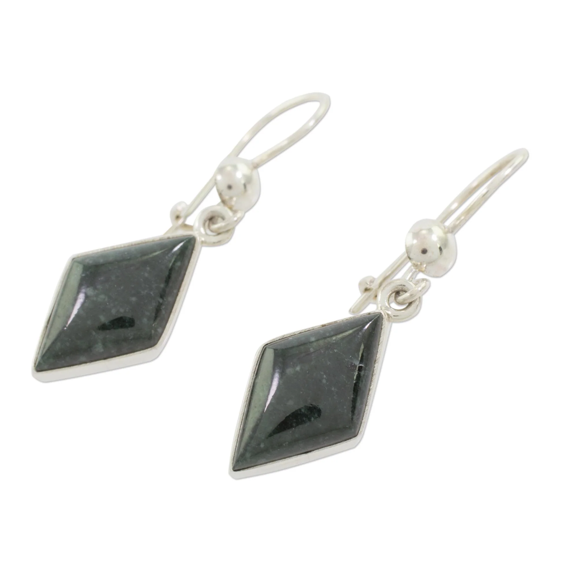 Dark Verdant Diamond Very Dark Green Jade and Sterling Silver Dangle Earrings - Image 5
