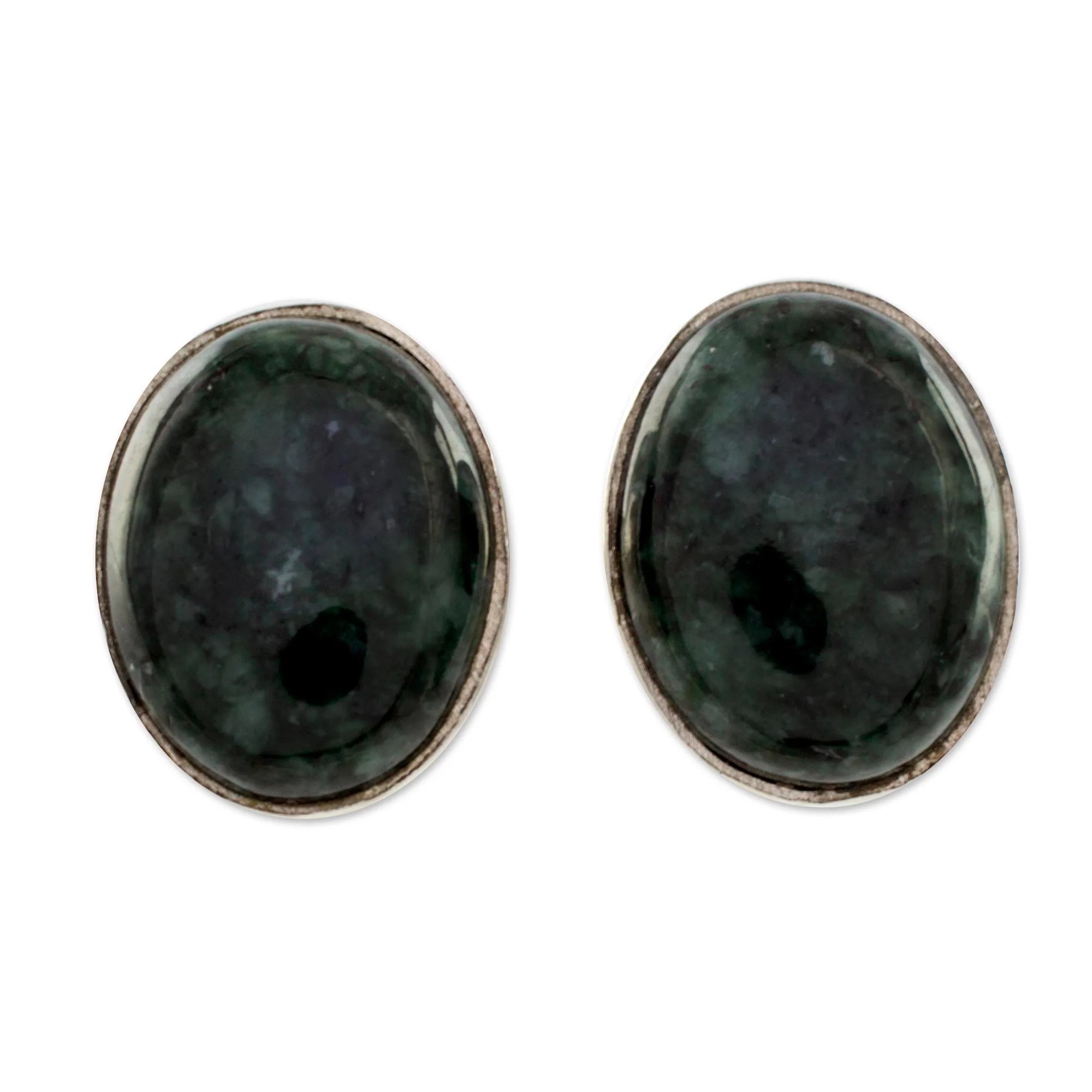 Dark Voluptuous Green Modern Maya Jade Post Earrings with Sterling Silver - Image 2