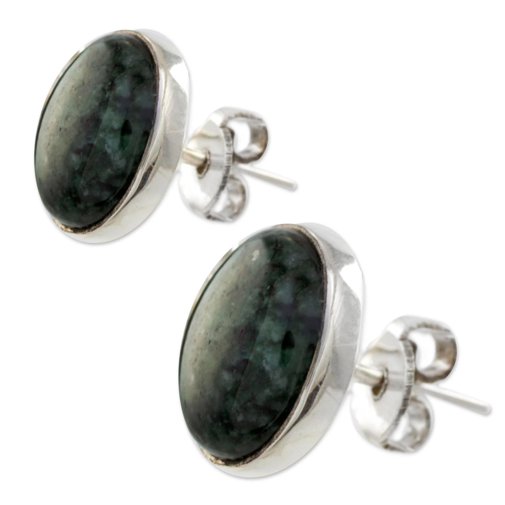 Dark Voluptuous Green Modern Maya Jade Post Earrings with Sterling Silver - Image 4