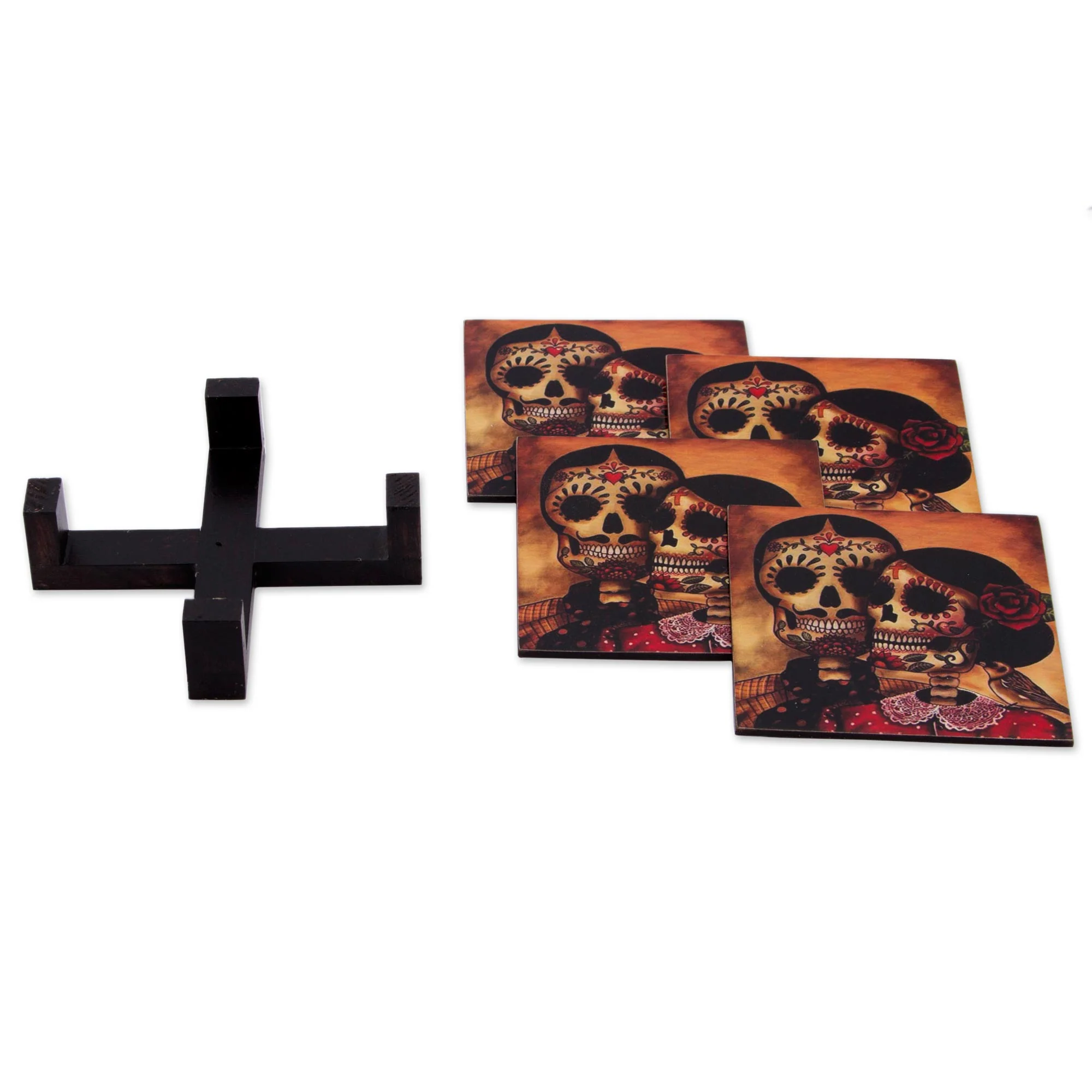 Day of the Dead Romance Set of 4 Decoupage Coasters with Day of the Dead Theme - Image 5