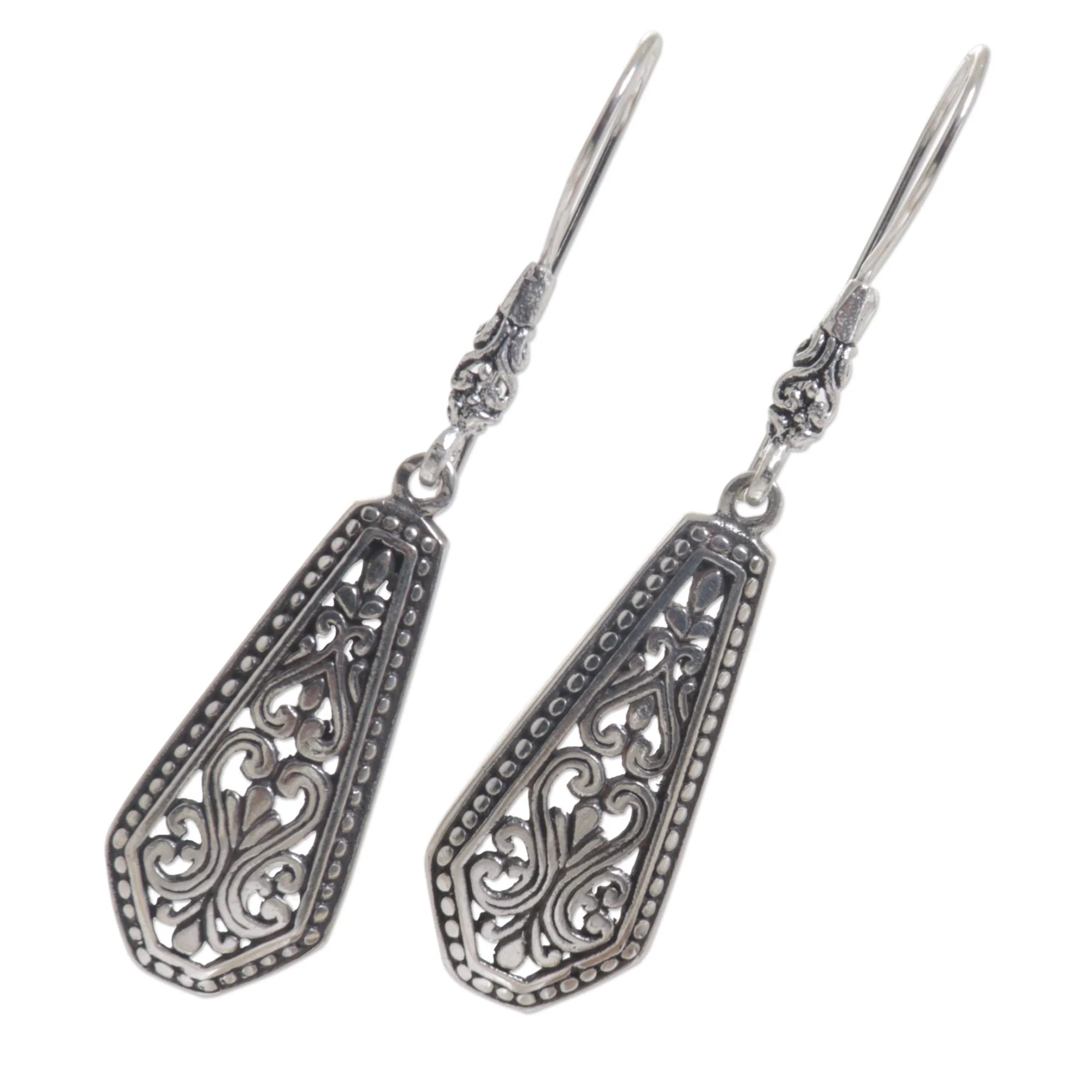 Dayak Beauty Sterling Silver Shield Dangle Earrings from Indonesia - Image 3
