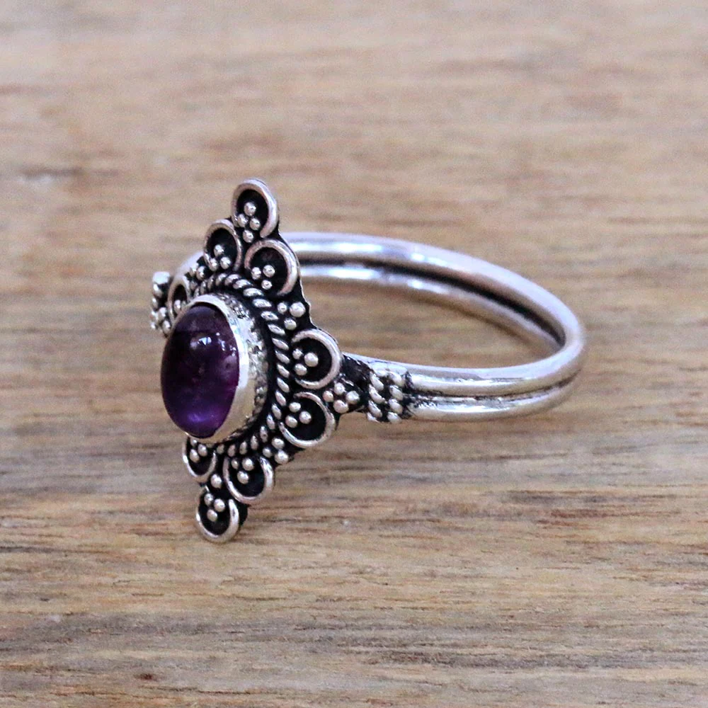 Daydream Temple Handcrafted Amethyst Cocktail Ring from Bali - Image 3