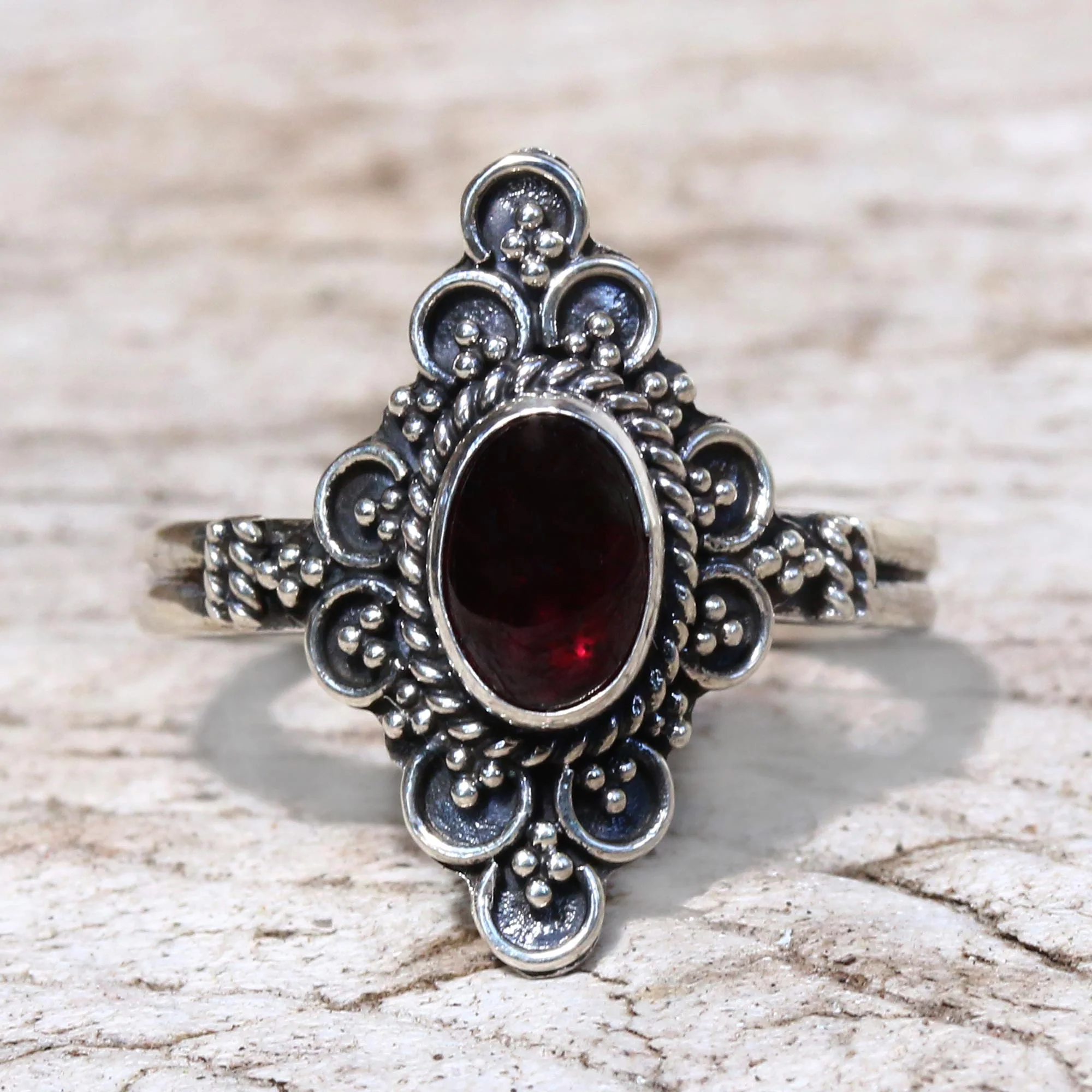 Daydream Temple Handcrafted Garnet Cocktail Ring from Bali - Image 3