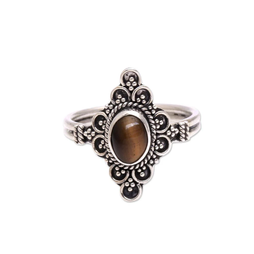 Daydream Temple Handcrafted Tiger's Eye Cocktail Ring from Bali - Image 2