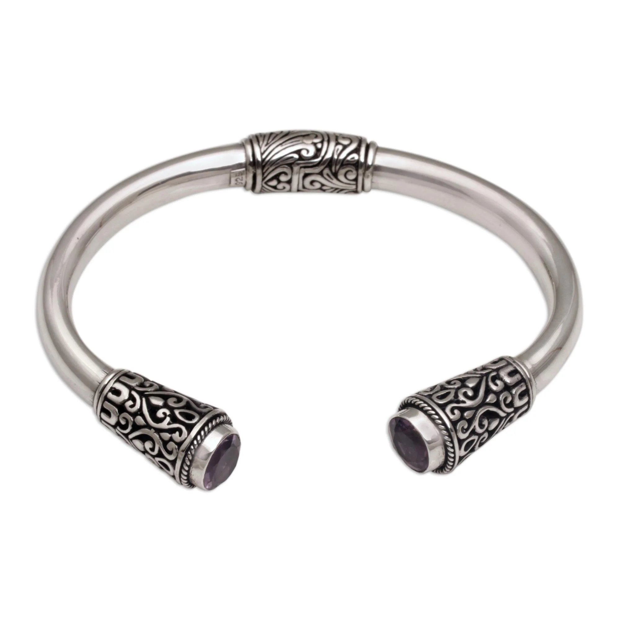 Daylight Altar Sterling Silver and Amethyst Cuff Bracelet from Bali - Image 2