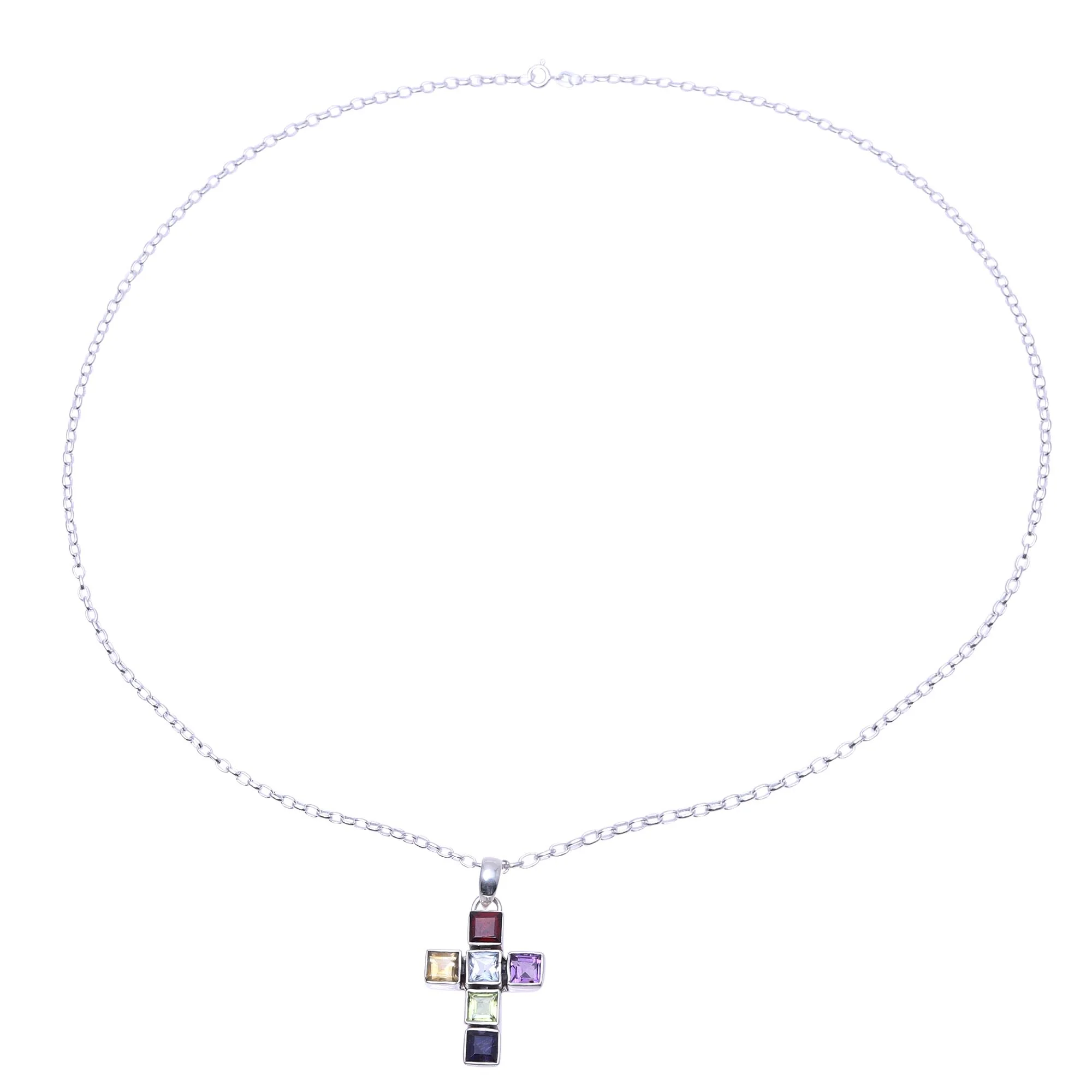 Dazzle with Faith Multi-Gemstone Cross Pendant Necklace from India - Image 4