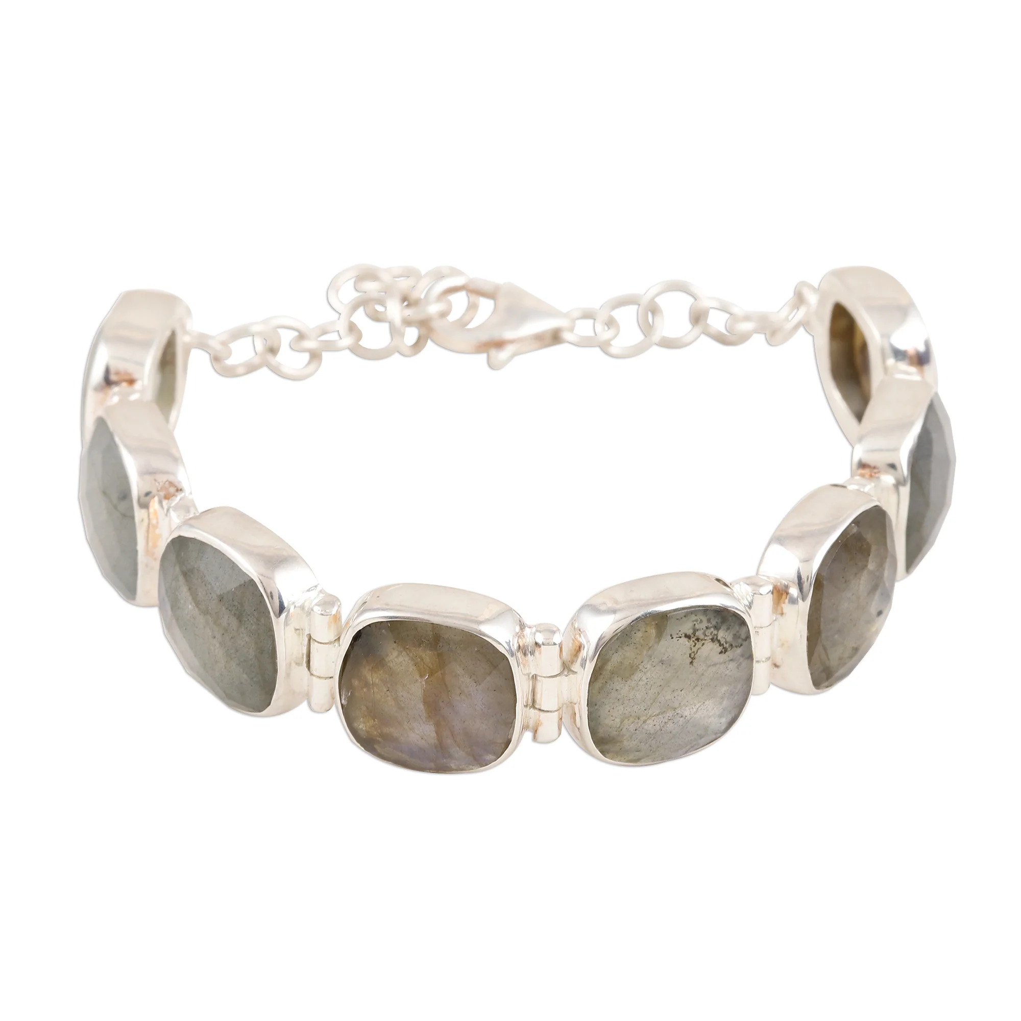 Dazzling Allure Square Faceted Labradorite Bracelet Set in Sterling Silver - Image 2