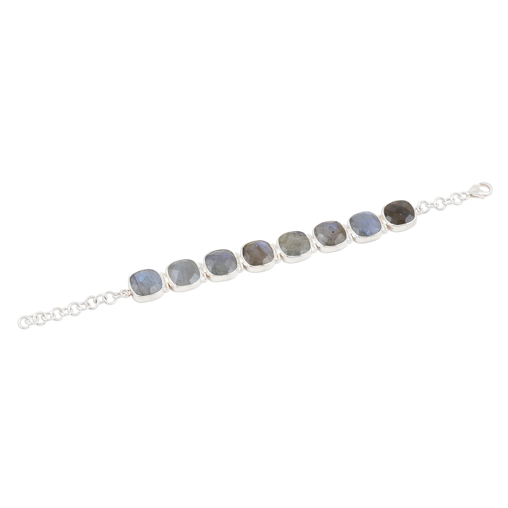 Dazzling Allure Square Faceted Labradorite Bracelet Set in Sterling Silver - Image 4