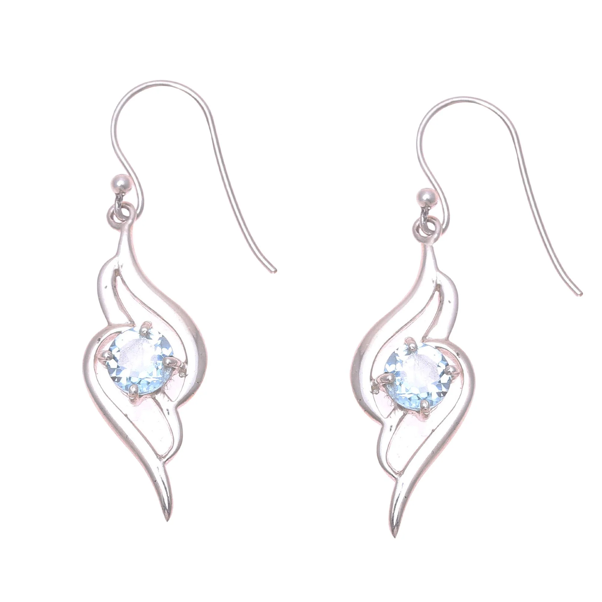 Dazzling Gleam Wave Motif Blue Topaz Dangle Earrings from India - Image 4