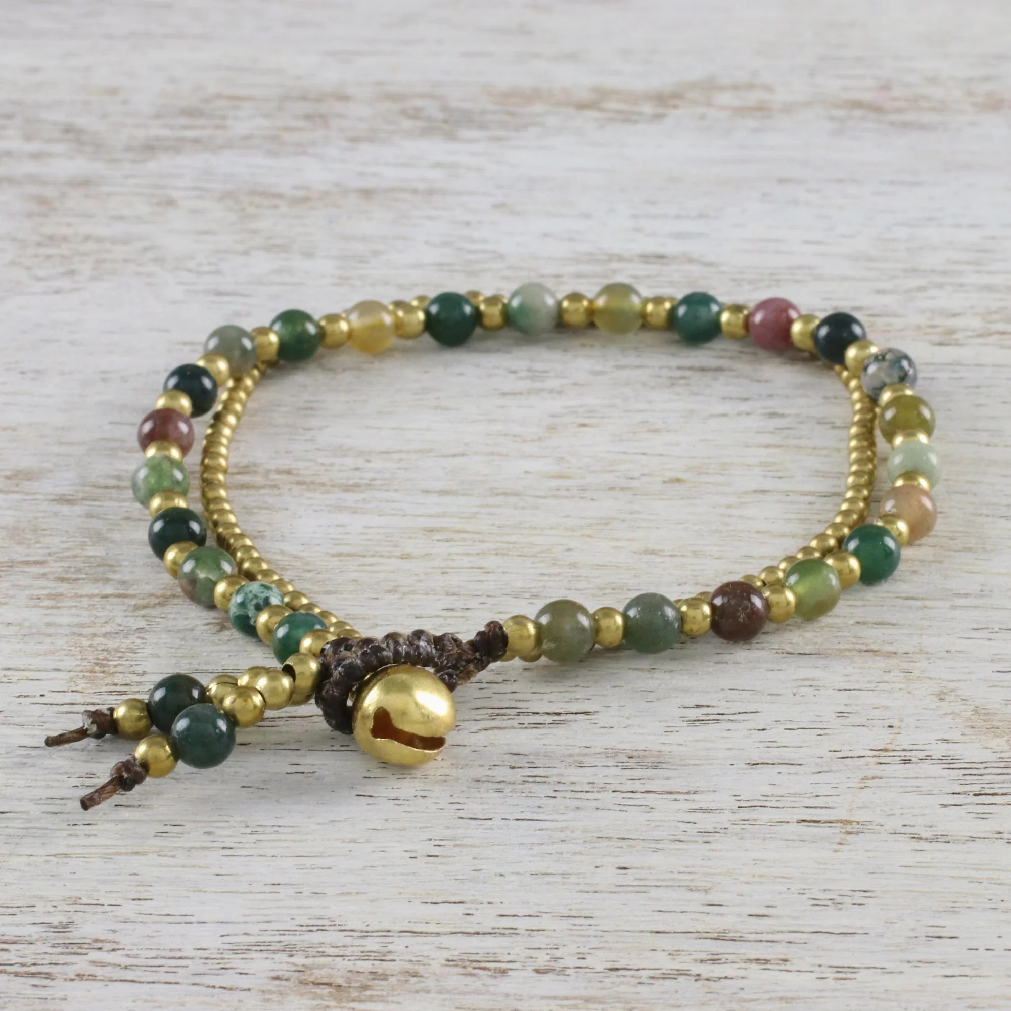 Dazzling Green Red Harmony Jasper & Brass Beaded Bracelet - Image 3
