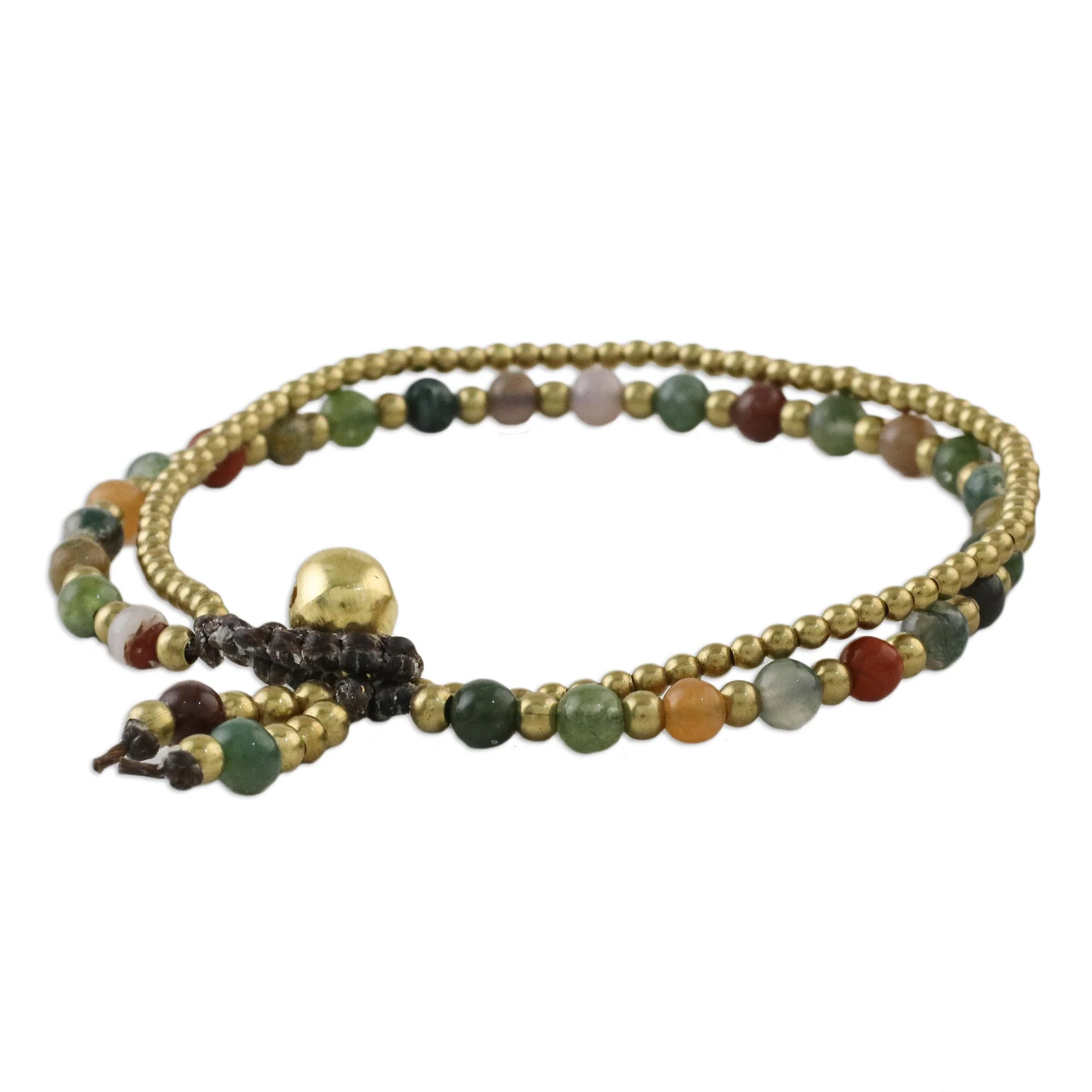 Dazzling Green Red Harmony Jasper & Brass Beaded Bracelet - Image 4