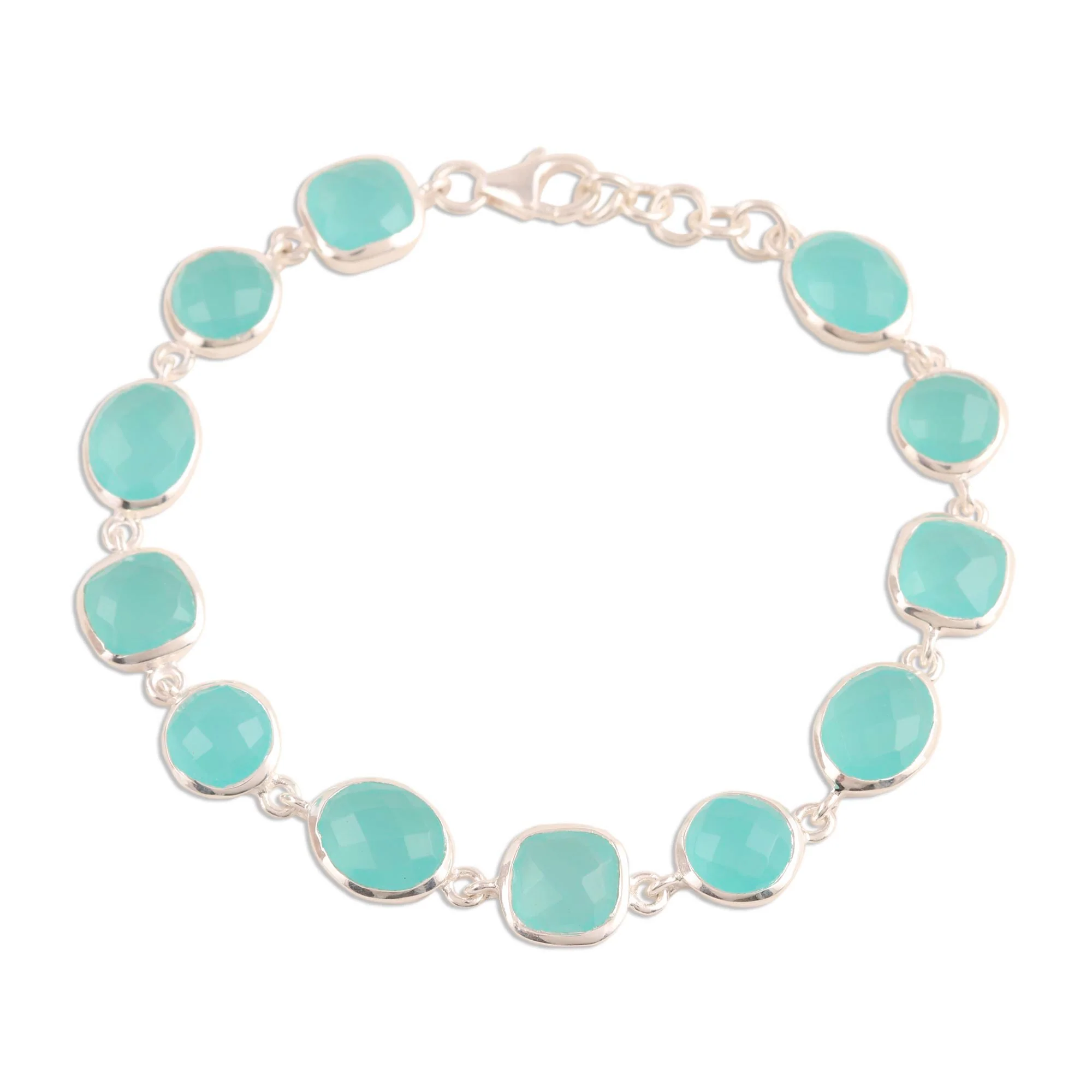 Dazzling Princess 31.5-Carat Blue Chalcedony Link Bracelet from India - Image 2