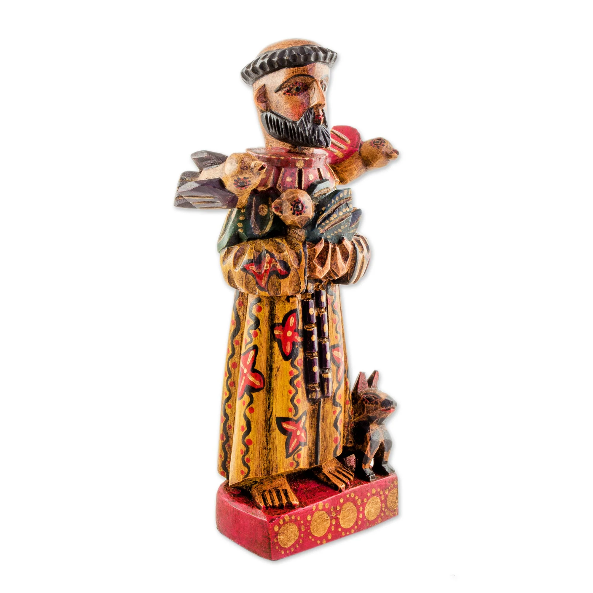 Dedicated Saint Hand Painted Pinewood Saint Francis Statuette - Image 3
