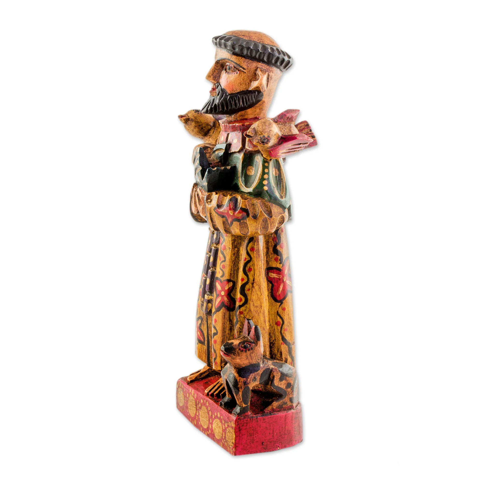 Dedicated Saint Hand Painted Pinewood Saint Francis Statuette - Image 4