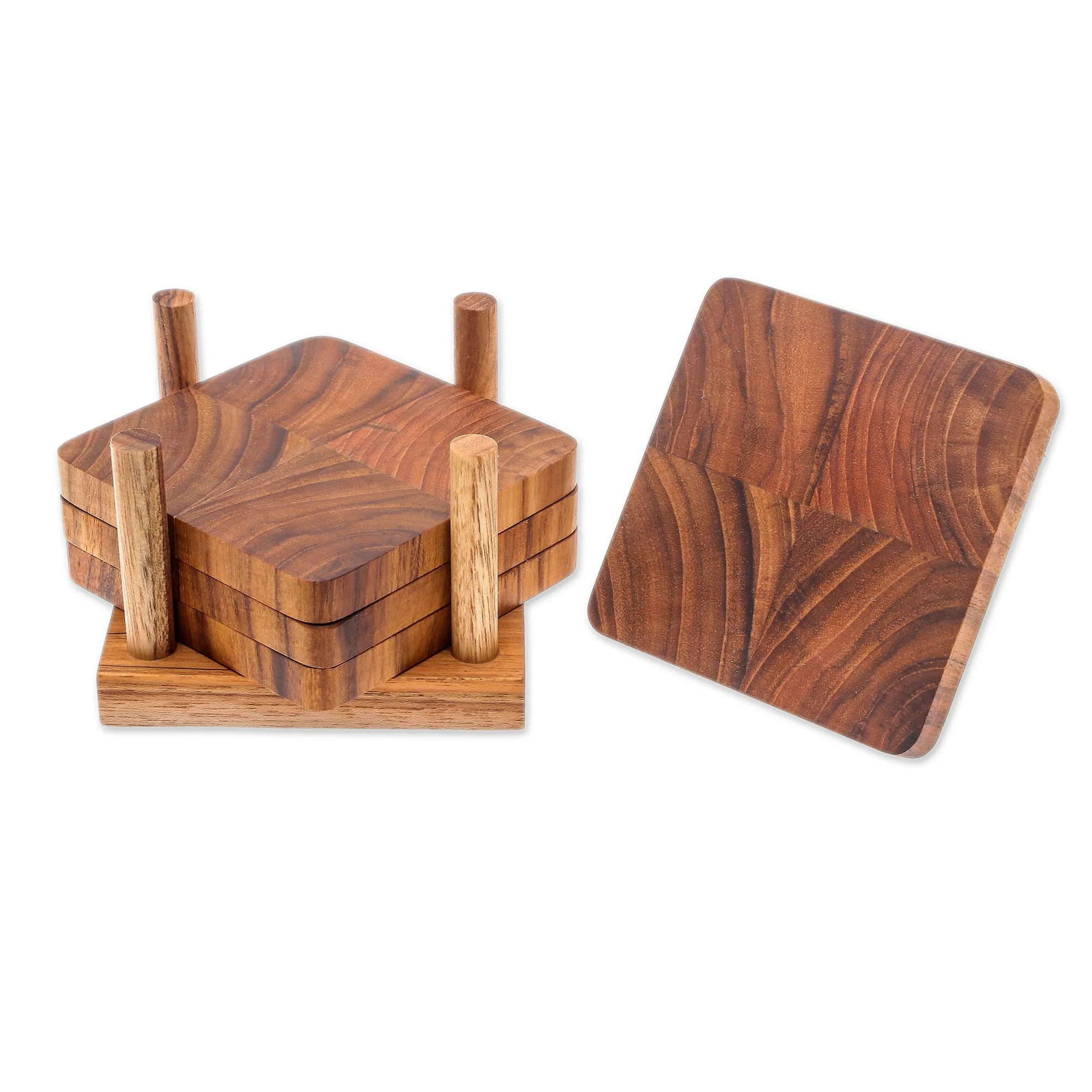 Deep Nature Handmade Teak Wood Coasters from Thailand (Set of 4) - Image 5