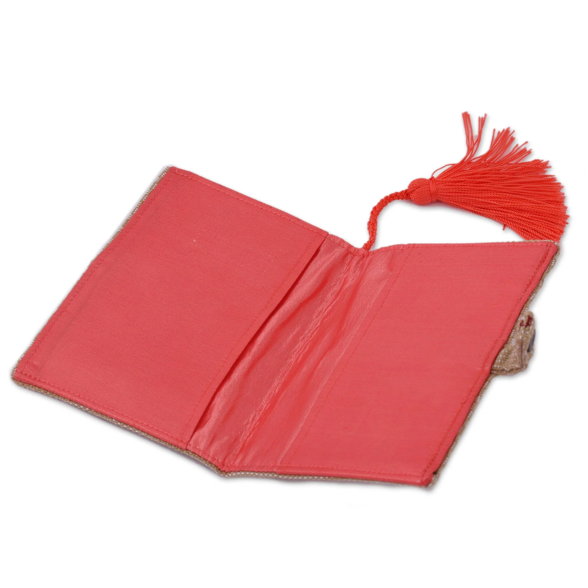 Deep Rose Floral Embroidered Cotton Passport Wallet in Deep Rose - Image 4