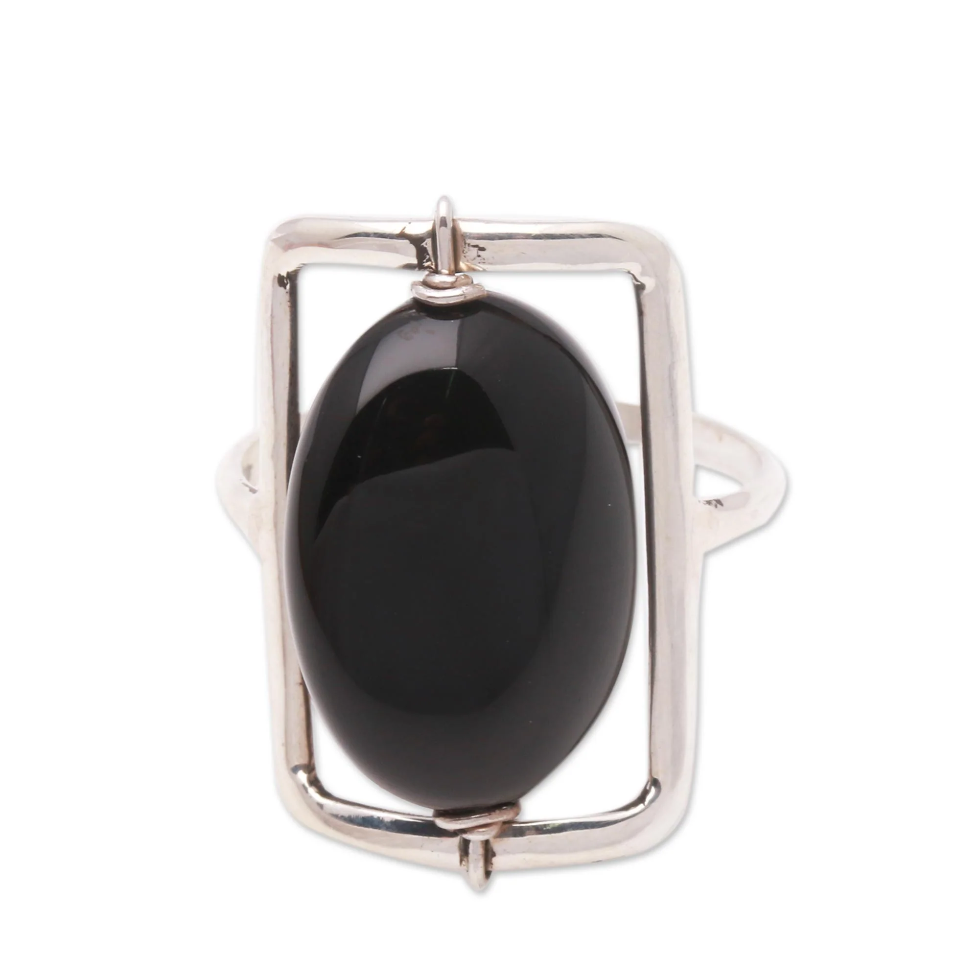 Deep Soul Black Onyx Single-Stone Ring Crafted in Bali - Image 2