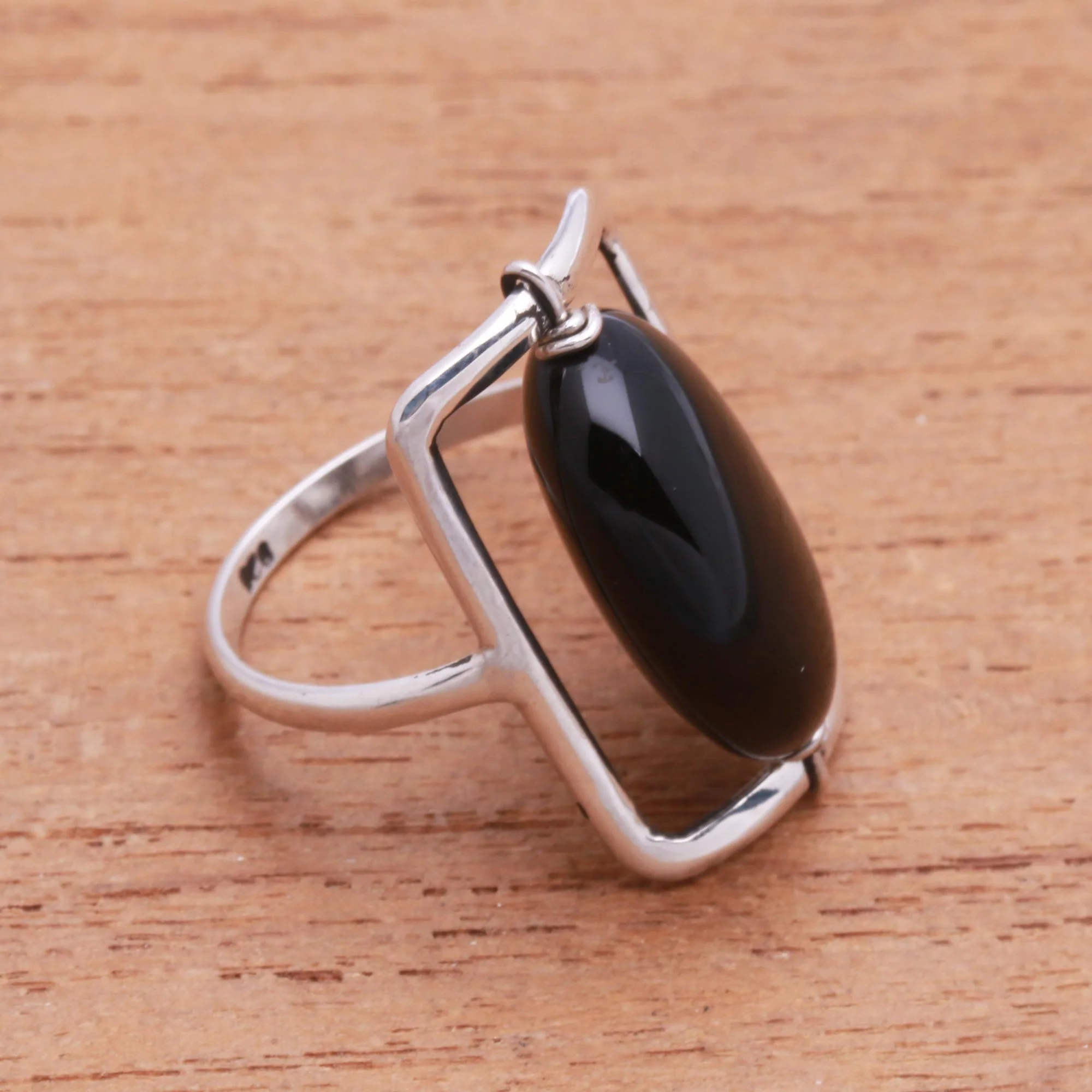 Deep Soul Black Onyx Single-Stone Ring Crafted in Bali - Image 3