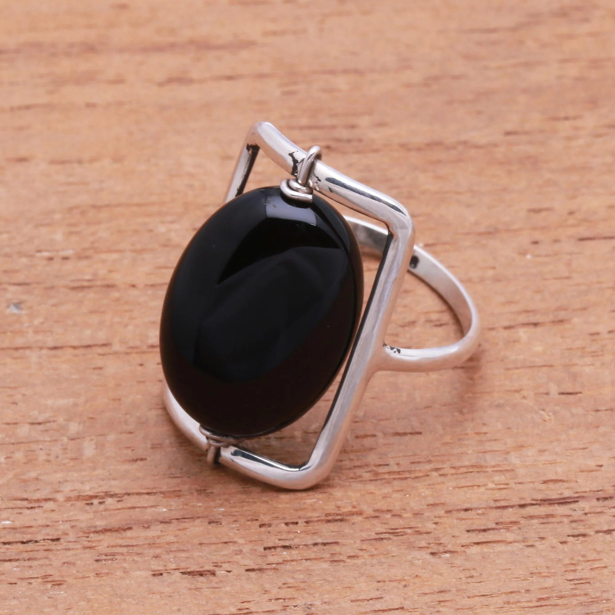 Deep Soul Black Onyx Single-Stone Ring Crafted in Bali - Image 4