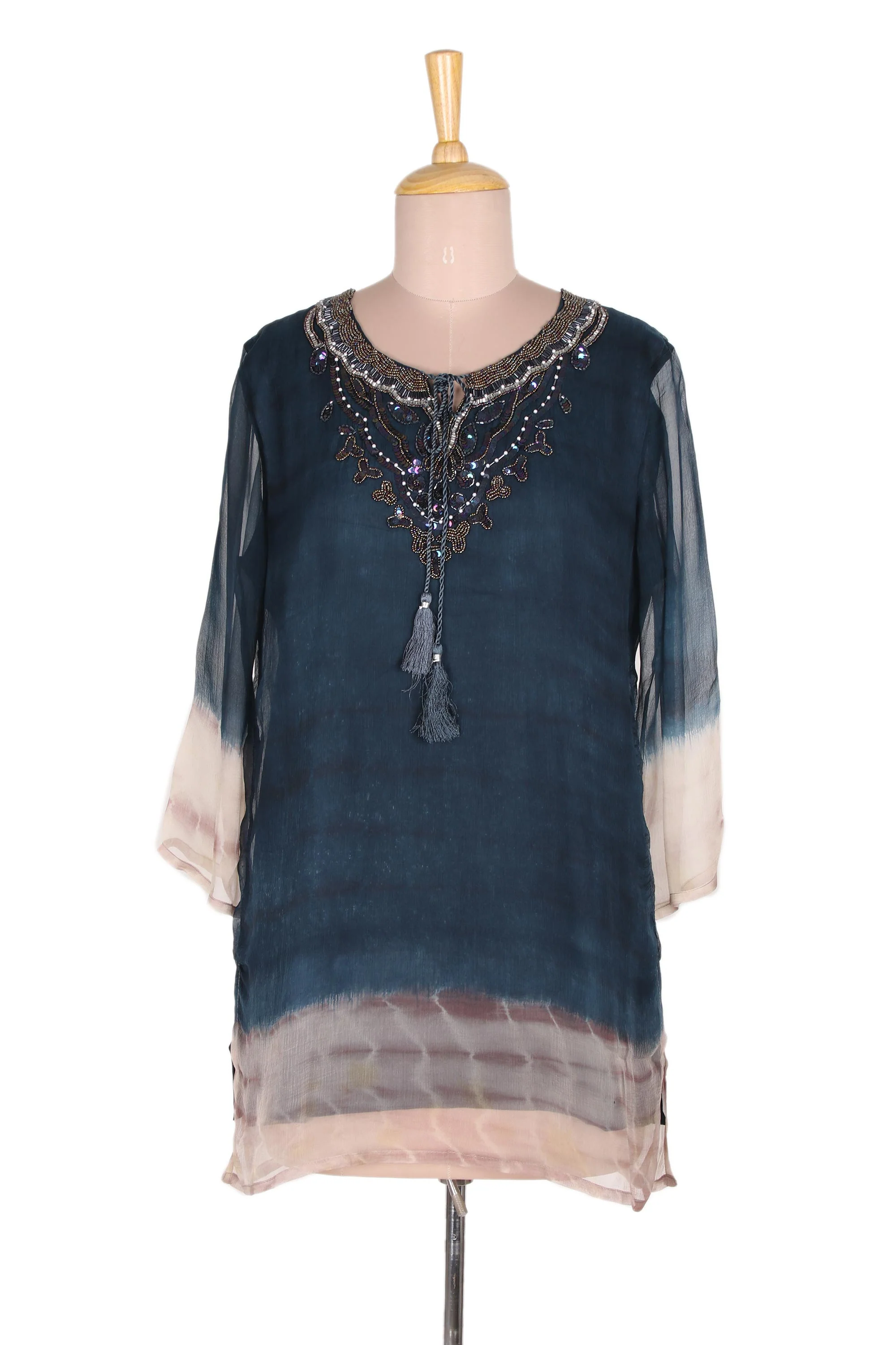 Delhi Azure Tie-Dyed Viscose Tunic in Azure from India - Image 2