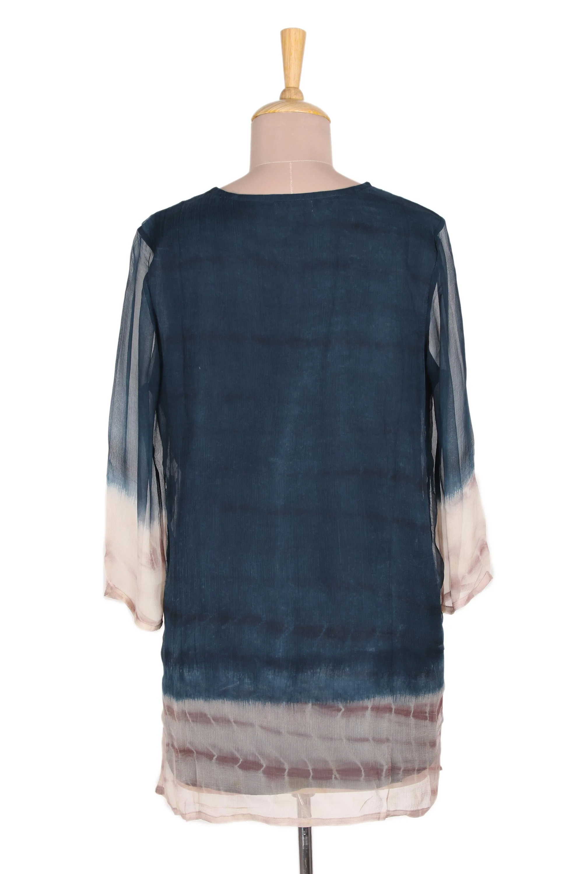 Delhi Azure Tie-Dyed Viscose Tunic in Azure from India - Image 4