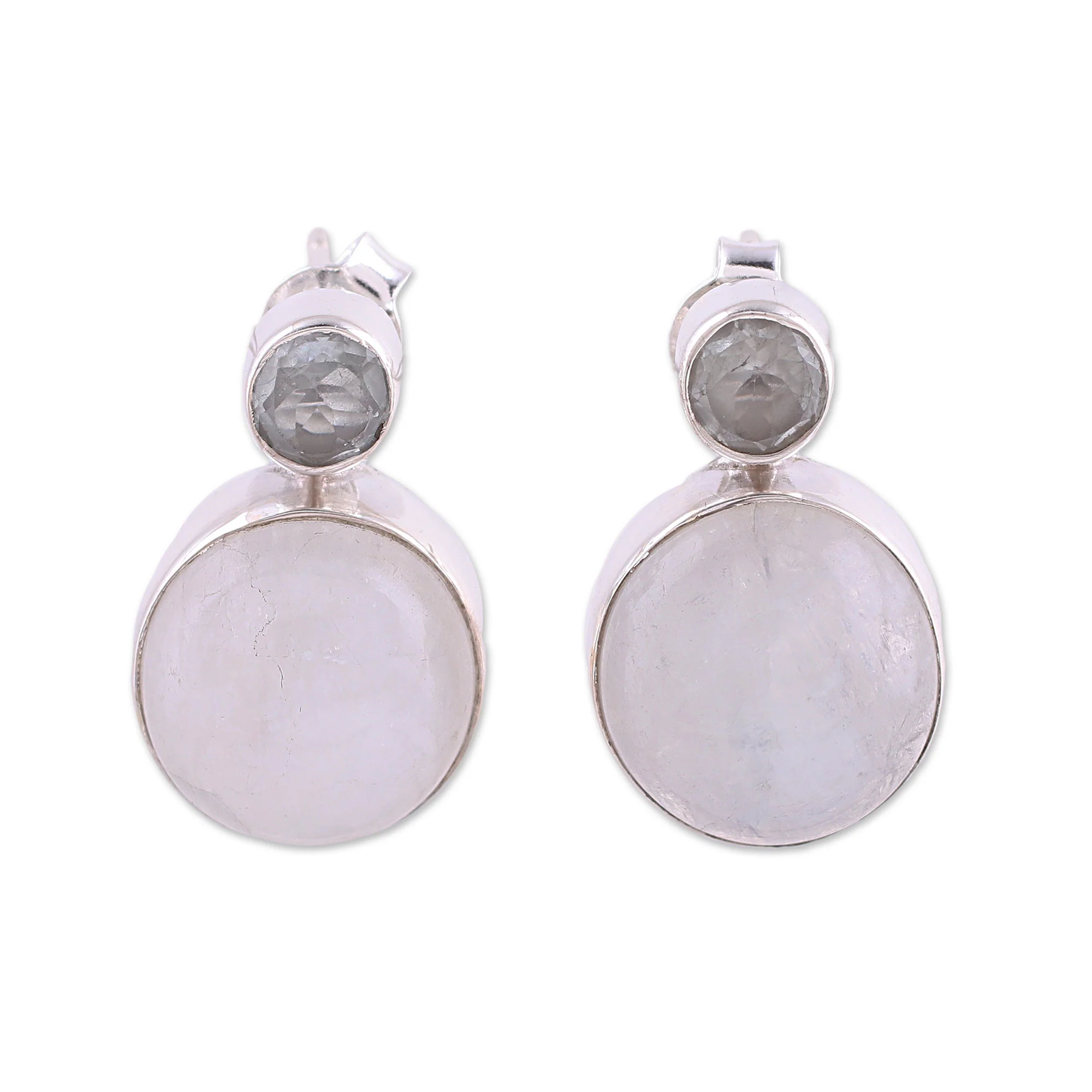 Delhi Diva Rainbow Moonstone and Blue Topaz Drop Earrings from India - Image 2