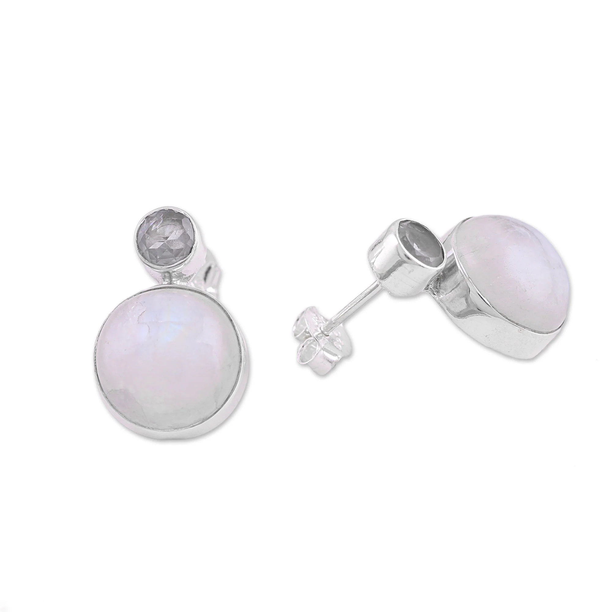 Delhi Diva Rainbow Moonstone and Blue Topaz Drop Earrings from India - Image 4