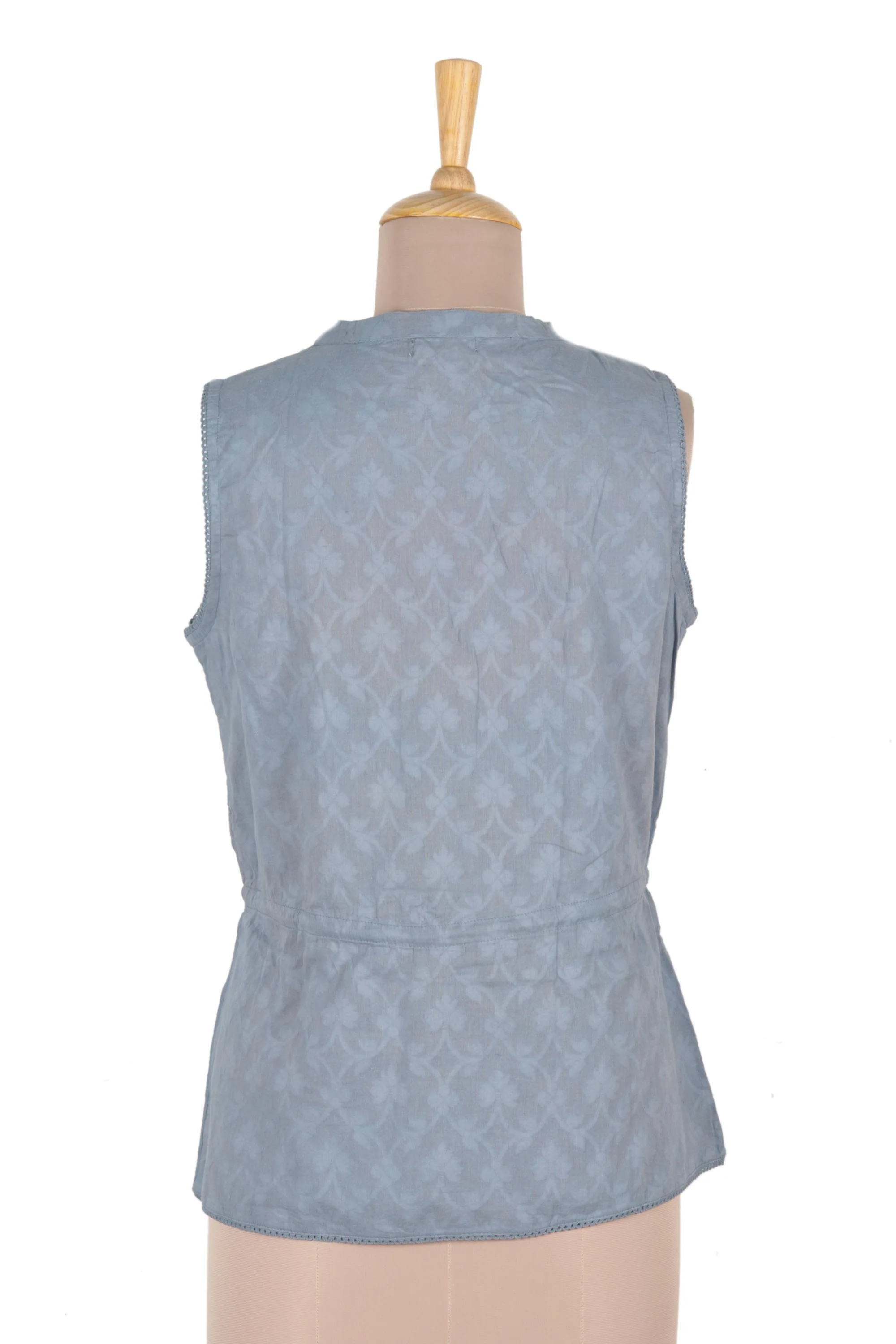 Delhi Spring in Wedgwood Sleeveless Cotton Blouse in Blue from India - Image 3